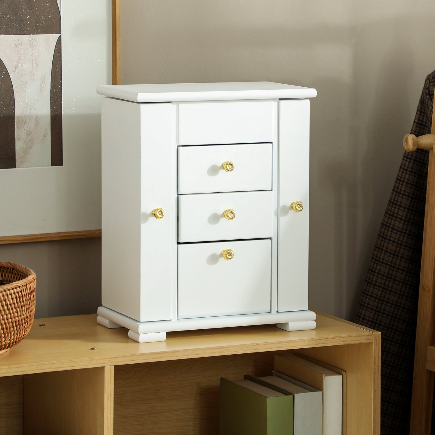HOMCOM 4 Tier Jewellery Box With Mirror And 2 Drawers White For Ring Earrings Necklace Storage Organiser
