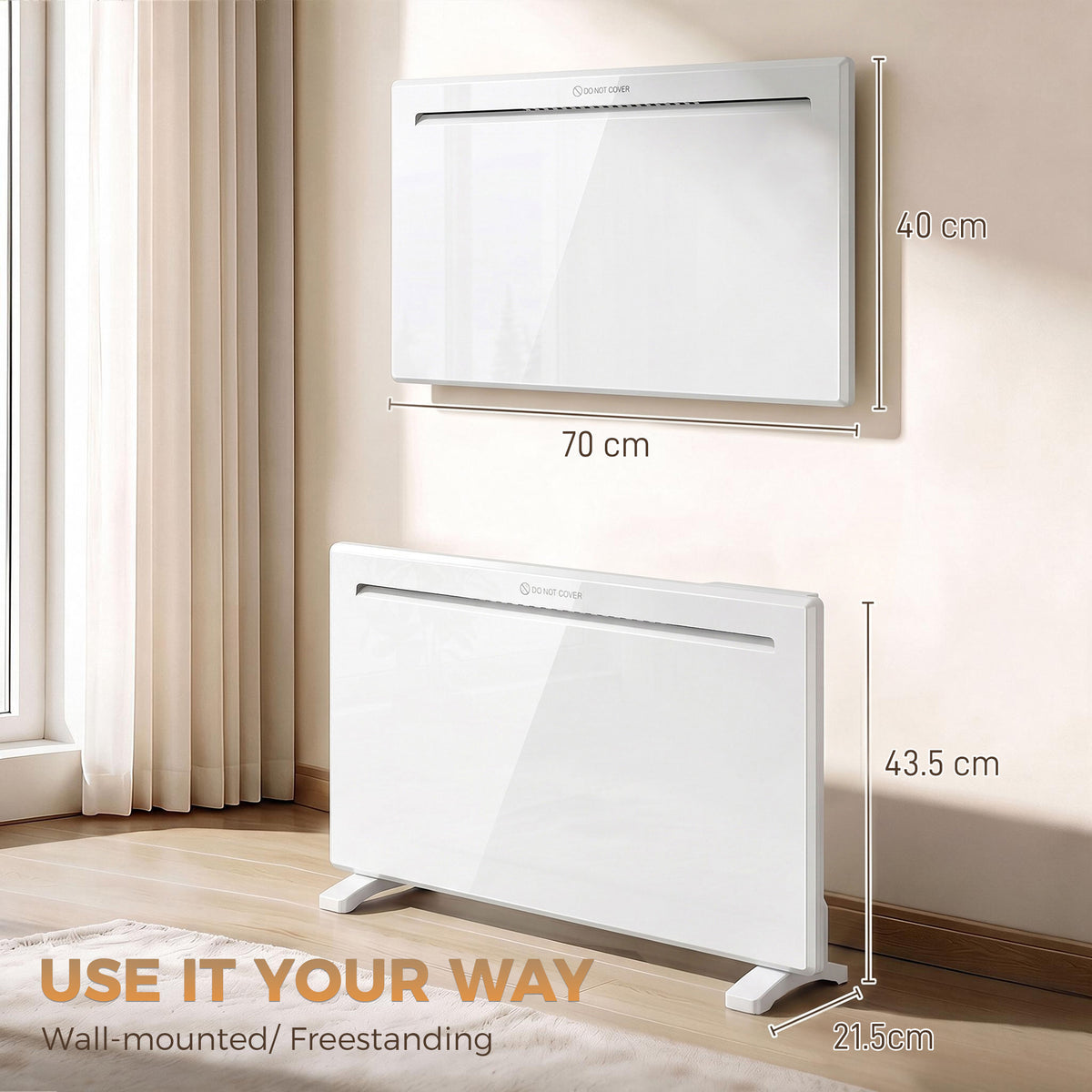 Homcom Smart Panel Heater 1500W Wall Mount Freestanding WiFi App Timer