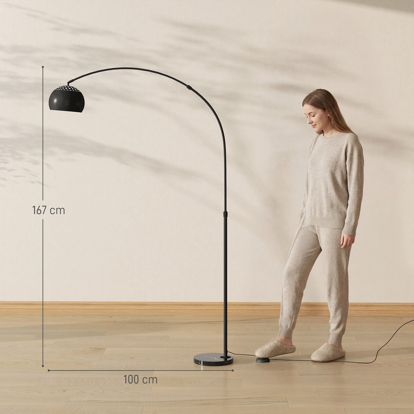 HOMCOM Arc Floor Lamp With Faux Black Marble Base Modern Adjustable Standing Lamp For Living Room