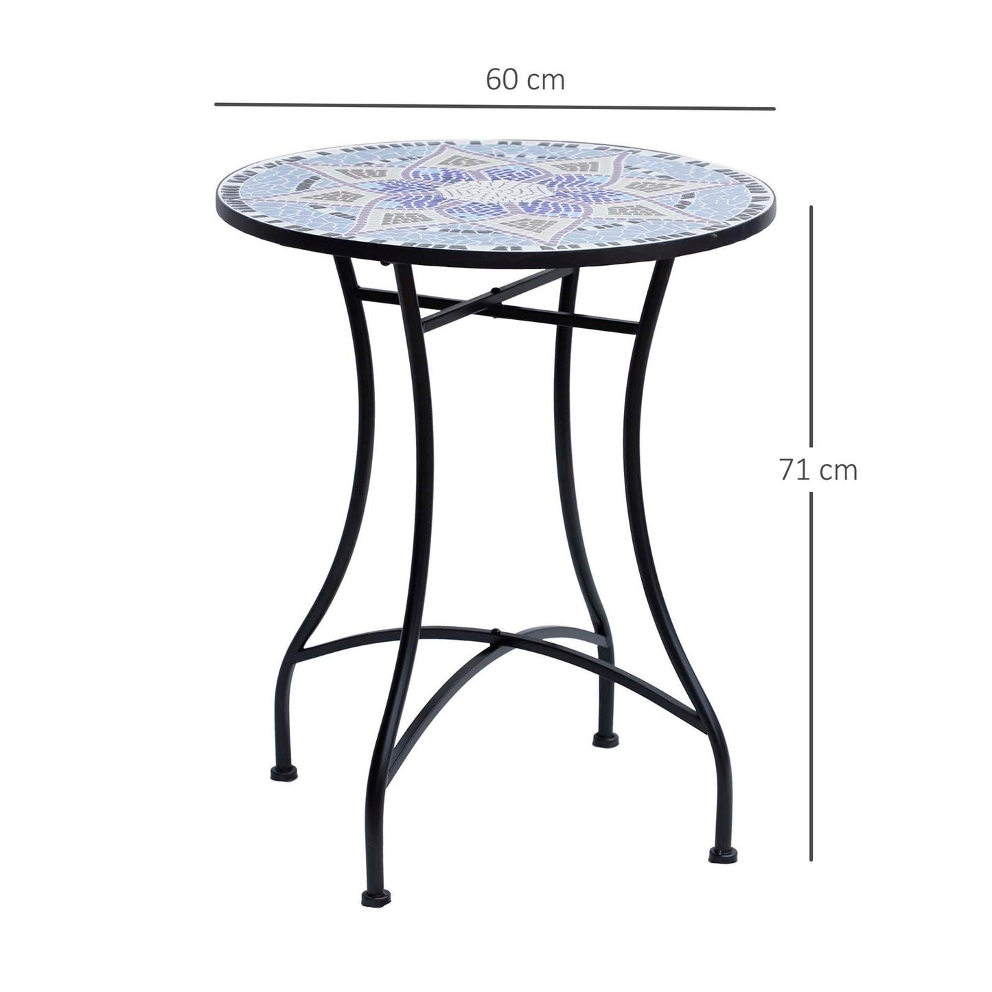 Outsunny Outdoor Mosaic Round Garden Table, Patio Bistro Coffee Side Table with 60cm Ceramic Top for Garden, Blue and White - ALL4U RETAILER LTD