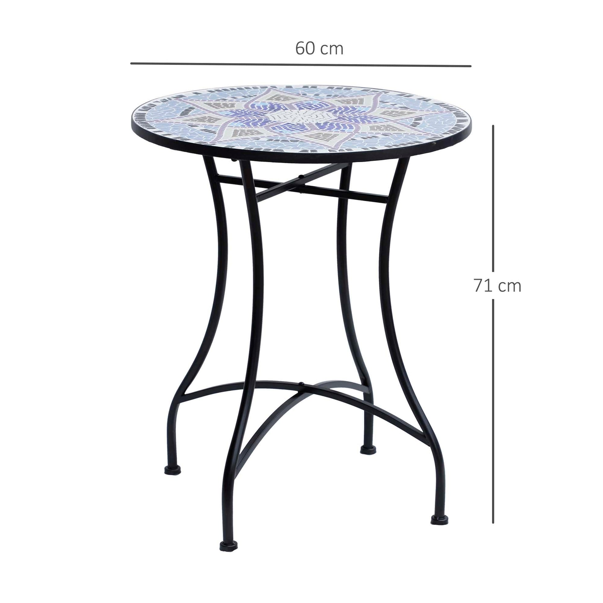 Outsunny Outdoor Mosaic Round Garden Table, Patio Bistro Coffee Side Table with 60cm Ceramic Top for Garden, Blue and White - ALL4U RETAILER LTD