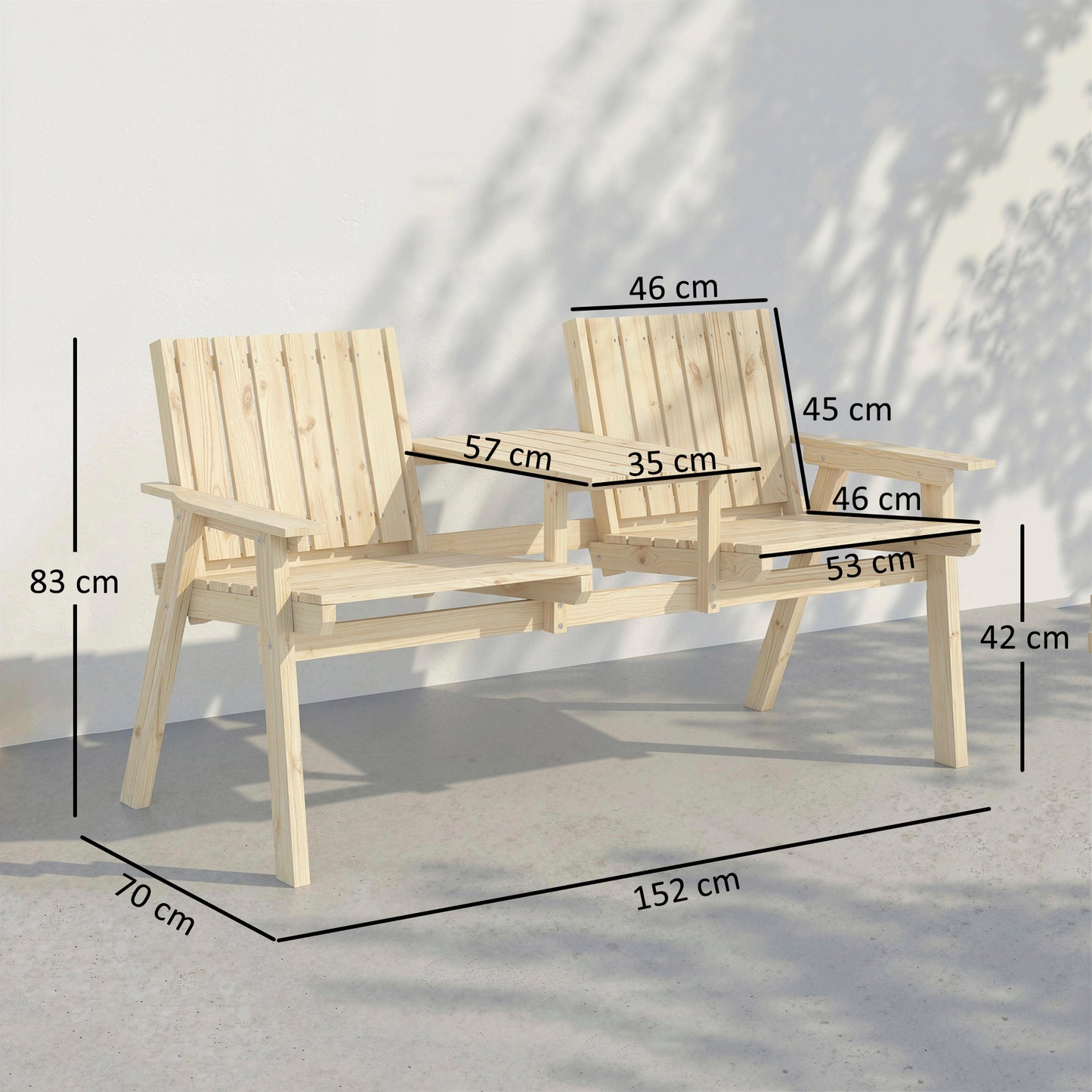 Outsunny 2 Seater Outdoor Garden Loveseat With Table And Parasol Hole In Natural Fir Wood Finish