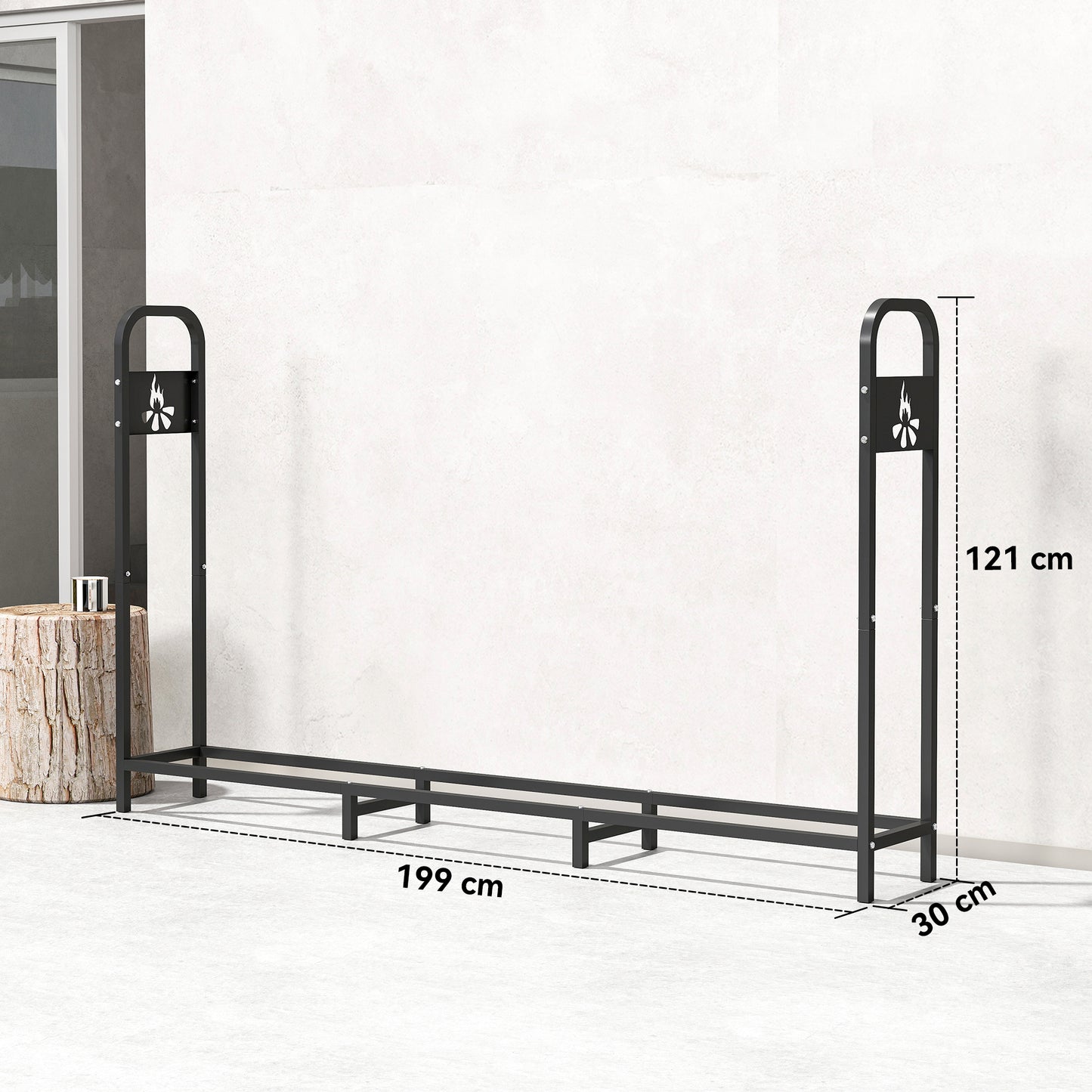 Outsunny 6.5 Ft Steel Firewood Log Rack 300 Kg Capacity Heavy Duty Indoor Outdoor Wood Storage Shelf Black
