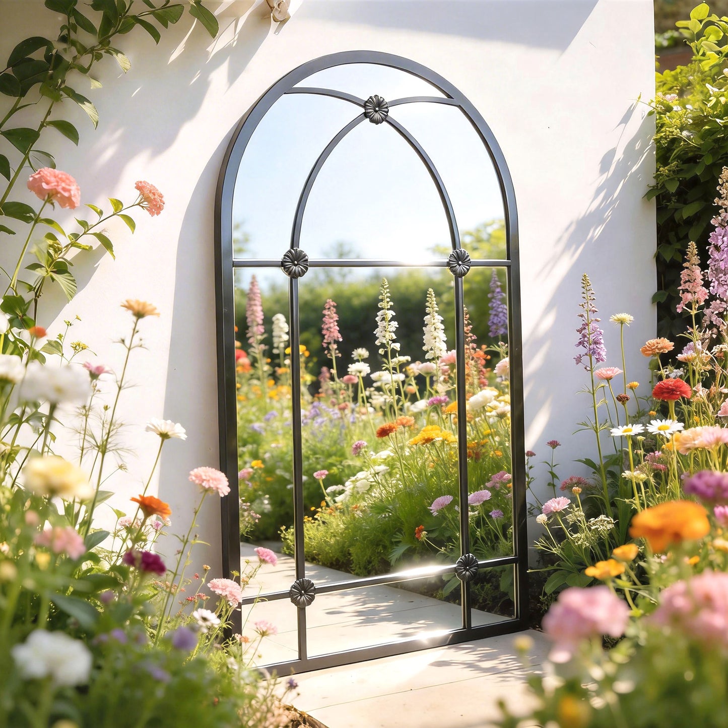 Outsunny Arched Mirror With Shatterproof Acrylic Windowpane, Wall Mounted, Black Metal Frame, 100 x 60 cm