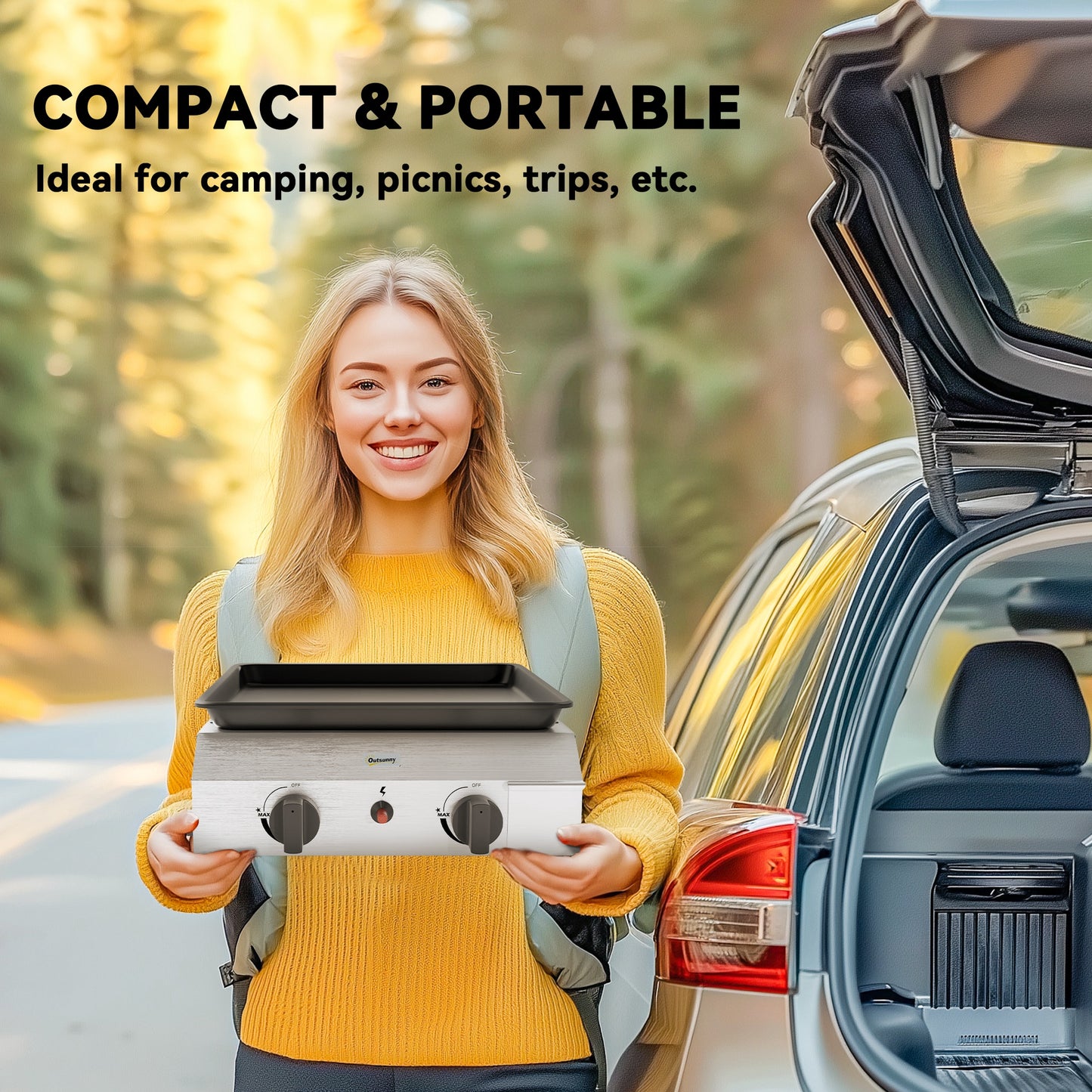 Outsunny Two Burner Portable Gas Grill With Adjustable Two Point Four Kilowatt Burners And Pull Out Grease Tray