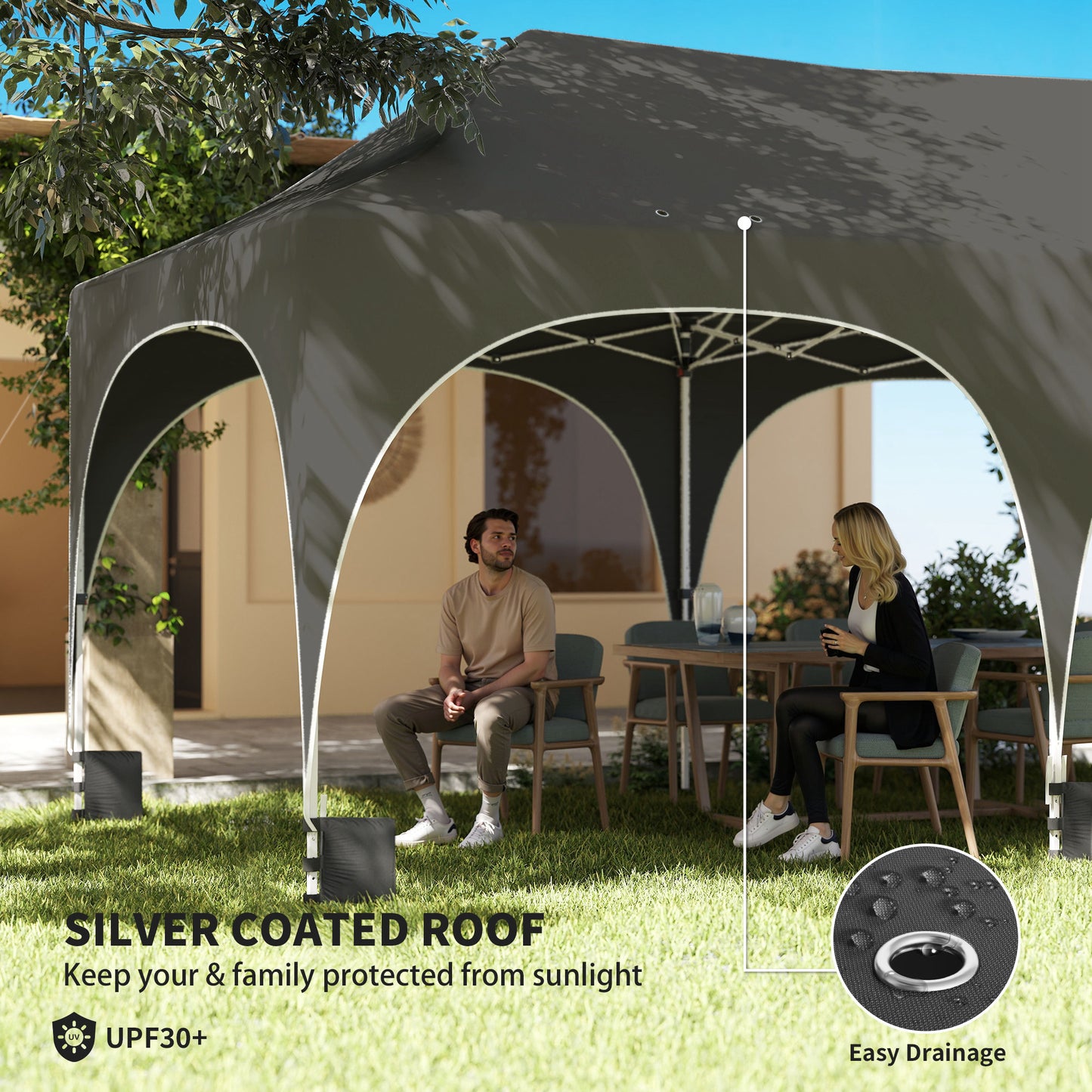 Outsunny 3x6m Pop Up Gazebo Shelter With Sides 6 Sandbags Peak Top Garden Party Tent Marquee Carry Bag Dark Grey