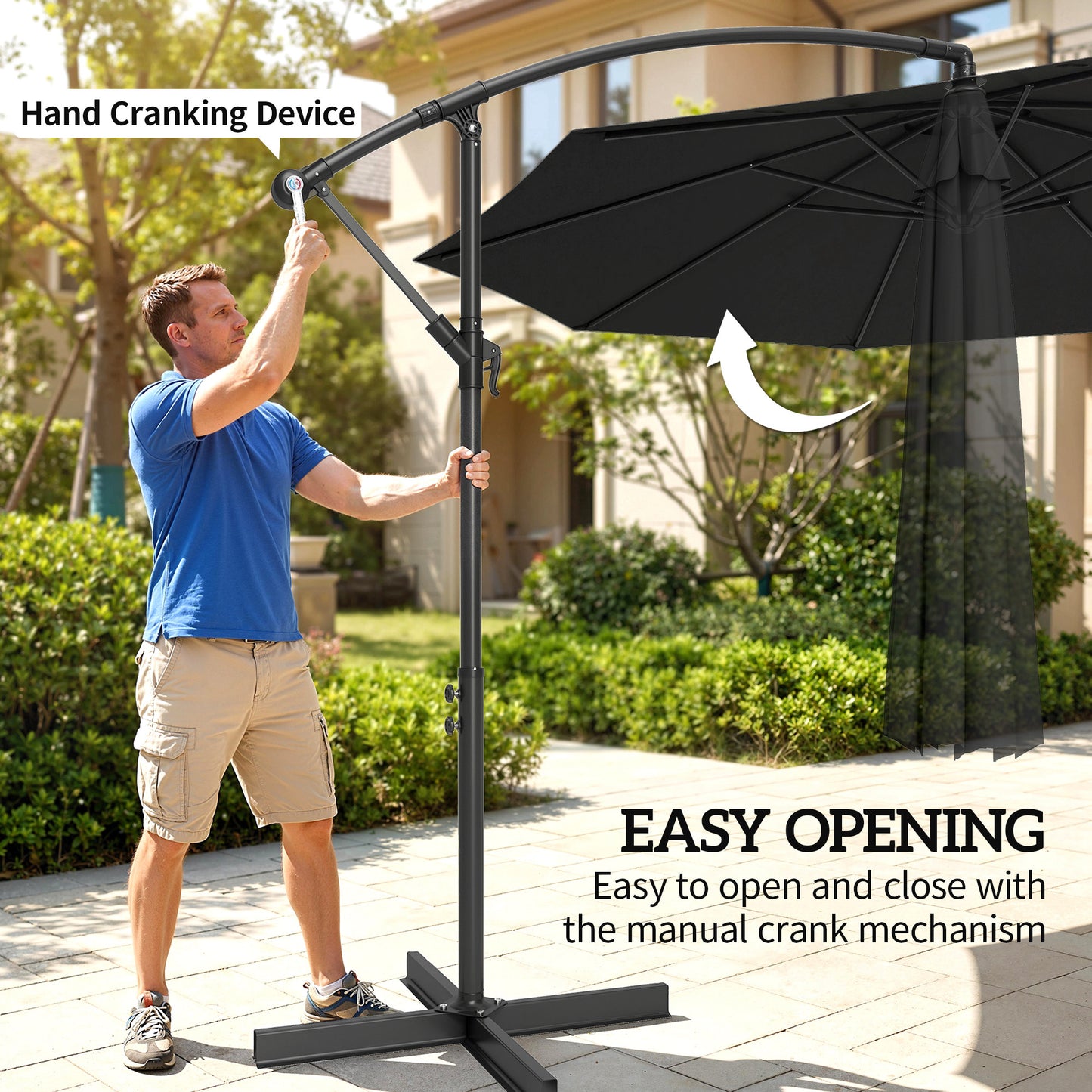 Outsunny 3m Overhanging Cantilever Parasol With Cross Base Black For Patio Garden Sun Shade And Durable Canopy