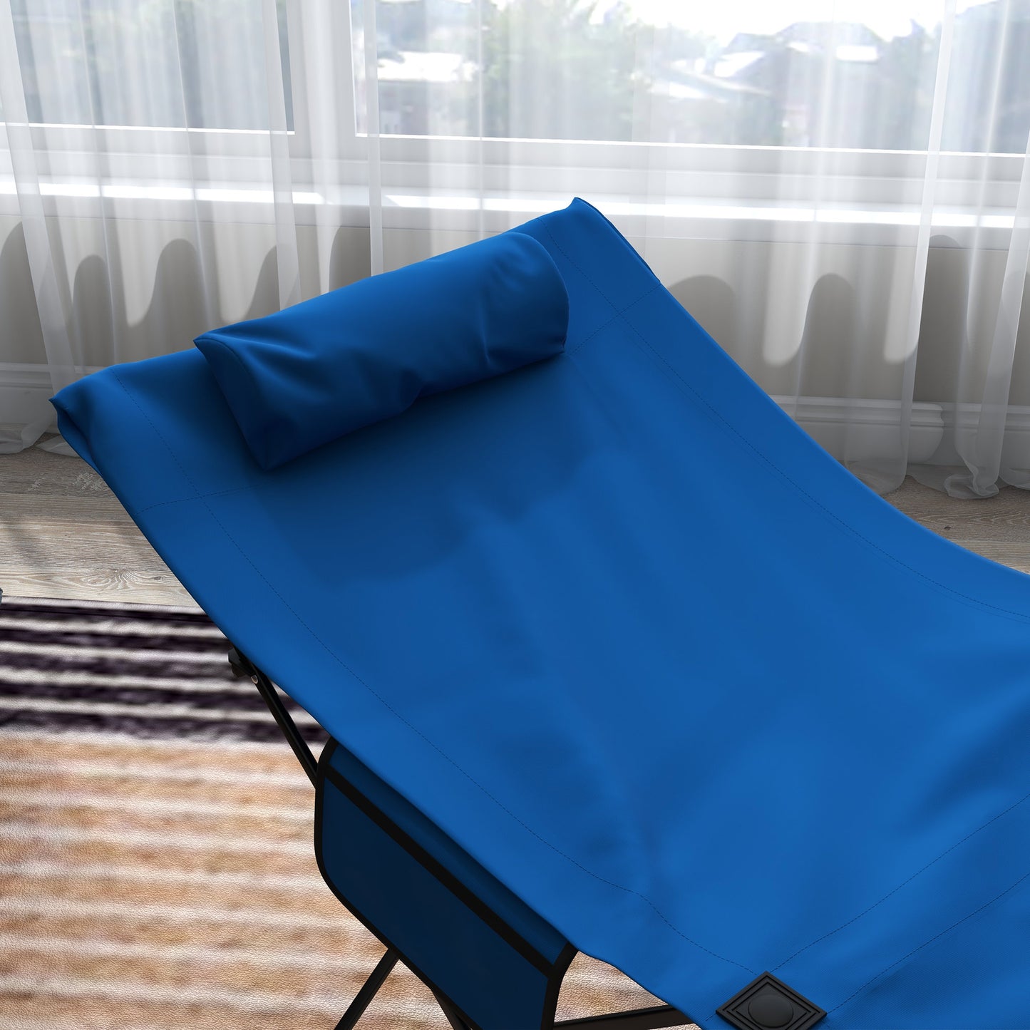 Outsunny Foldable Dark Blue Outdoor Recliner with Headrest and Side Pocket - Portable Sun Lounger - ALL4U RETAILER LTD