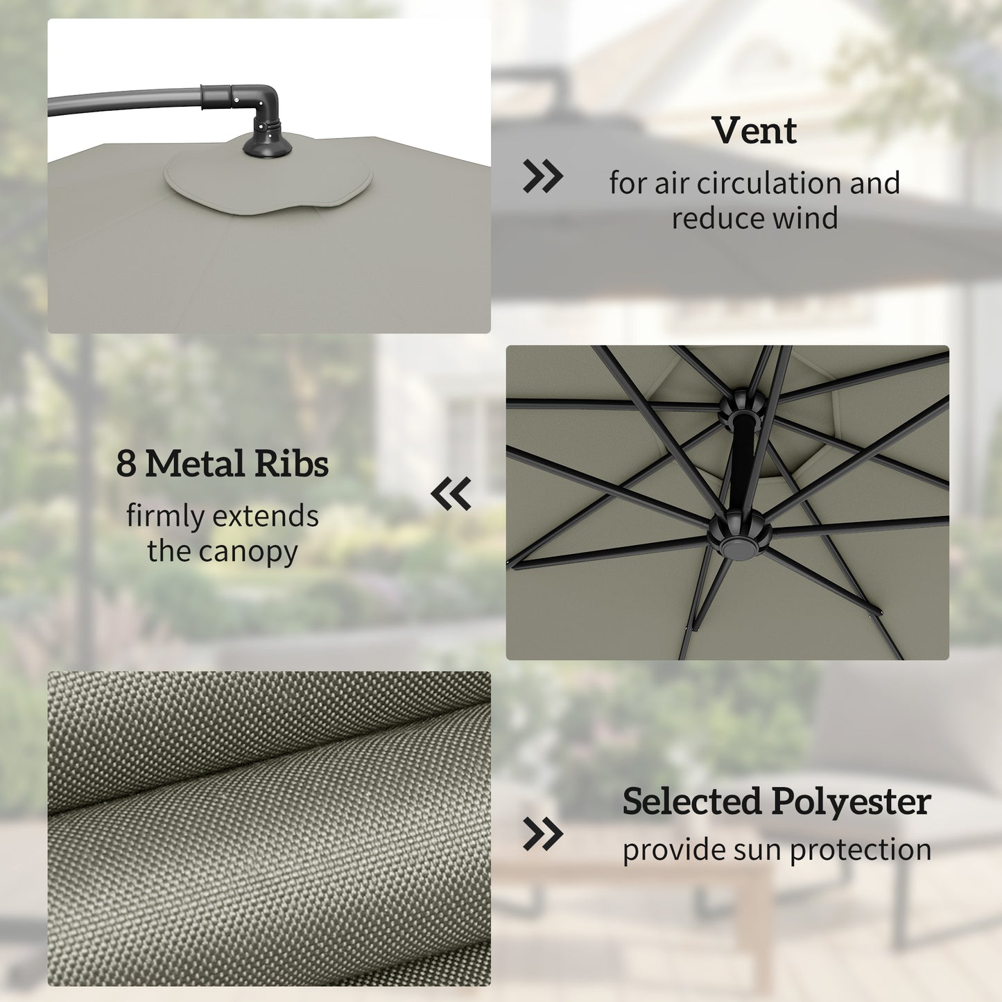 Outsunny 3m Overhanging Cantilever Parasol With Base Weights And Cover In Light Grey
