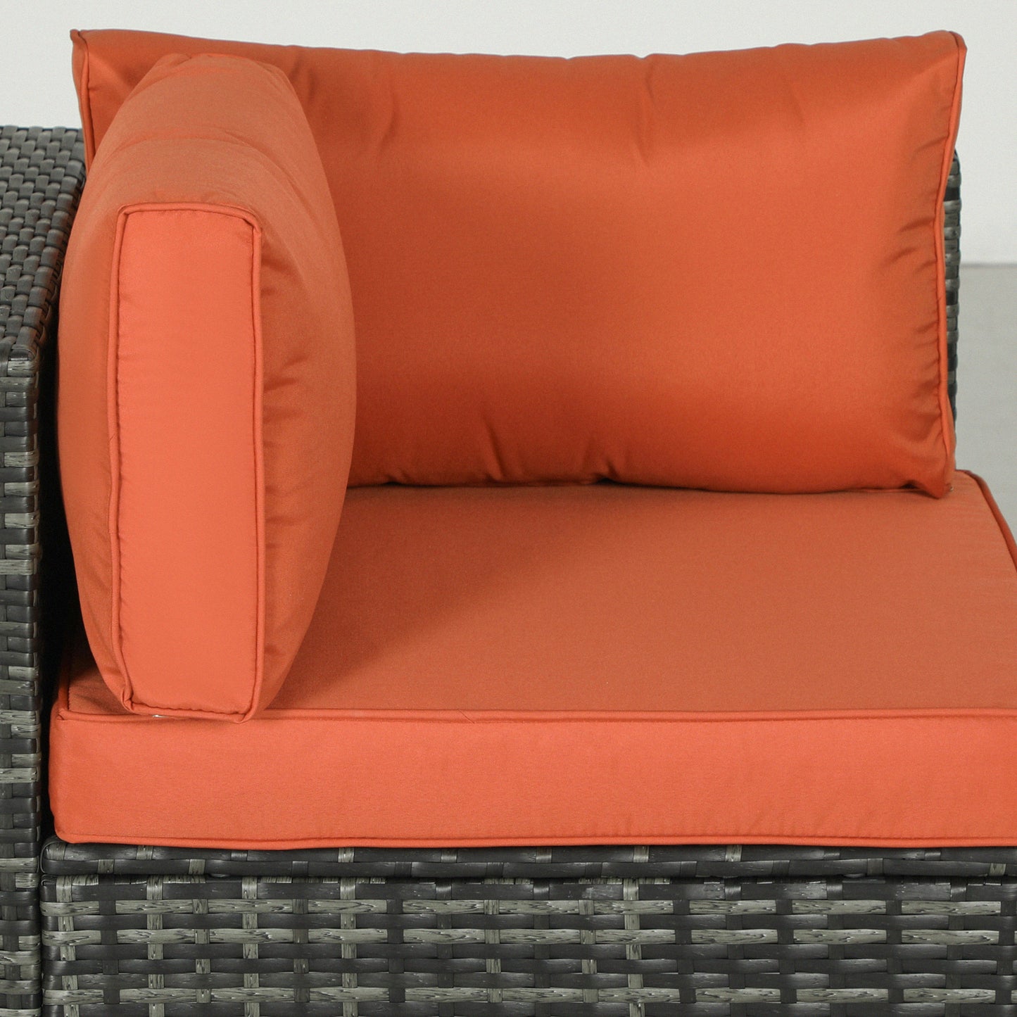 Outsunny Four Piece Rattan Outdoor Corner Sofa Set With Glass Table Orange Grey Cushions