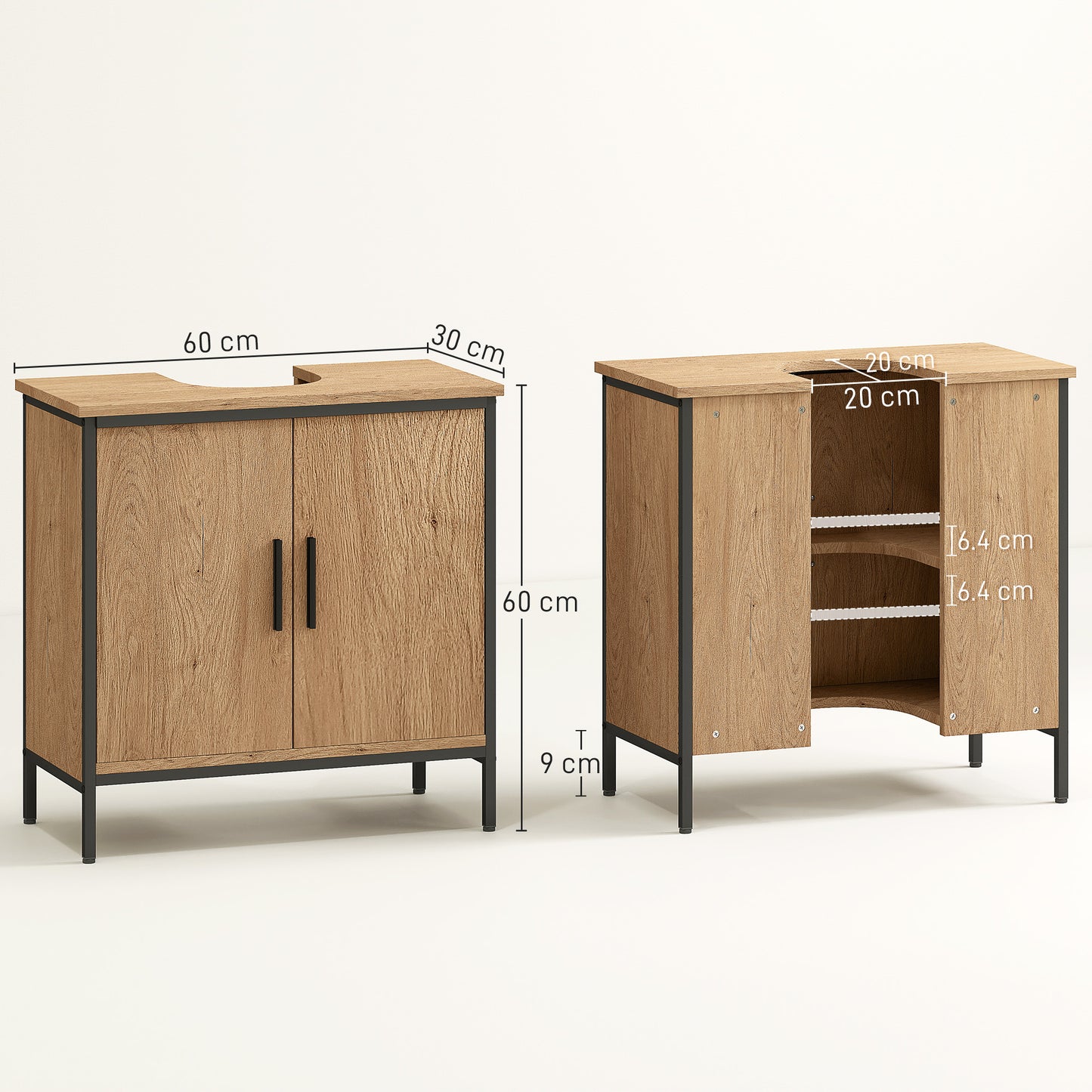 HOMCOM Bathroom Vanity Unit Under Sink Storage Cabinet With Two Doors Adjustable Shelf For Basin Without Pedestal Oak