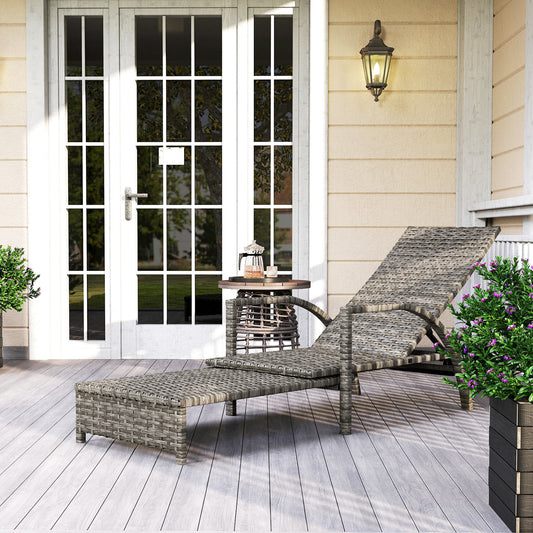 Outsunny Grey Reclining Rattan Lounger With Extending Footrest And Adjustable Back In Four Positions
