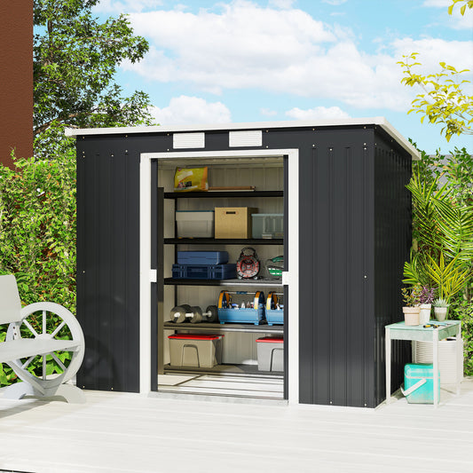 Outsunny 7 By 4Ft Galvanised Steel Garden Shed With Foundation Kit Double Door Two Vents Dark Grey