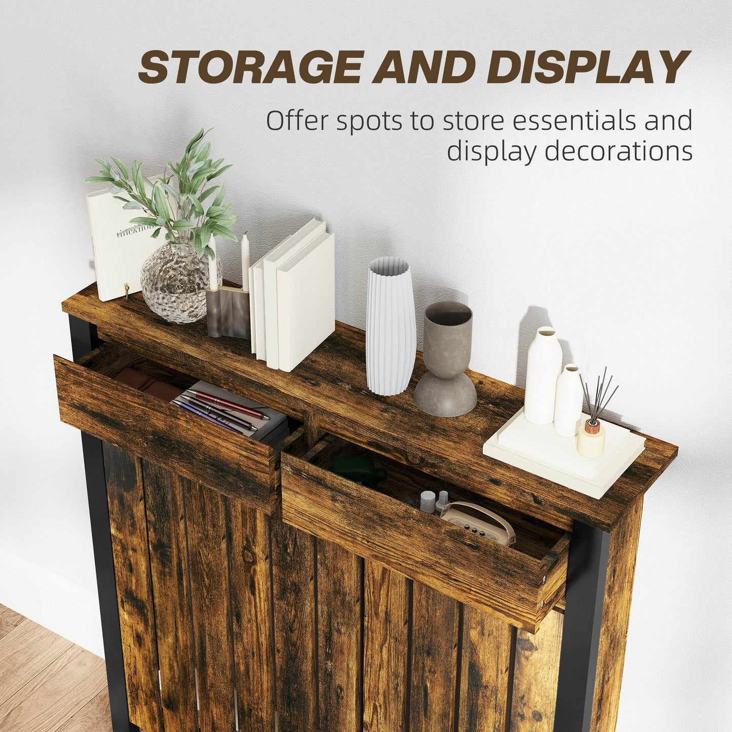 HOMCOM Industrial-Style Wooden Radiator Cover with Drawer - Rustic Brown and Black - ALL4U RETAILER LTD