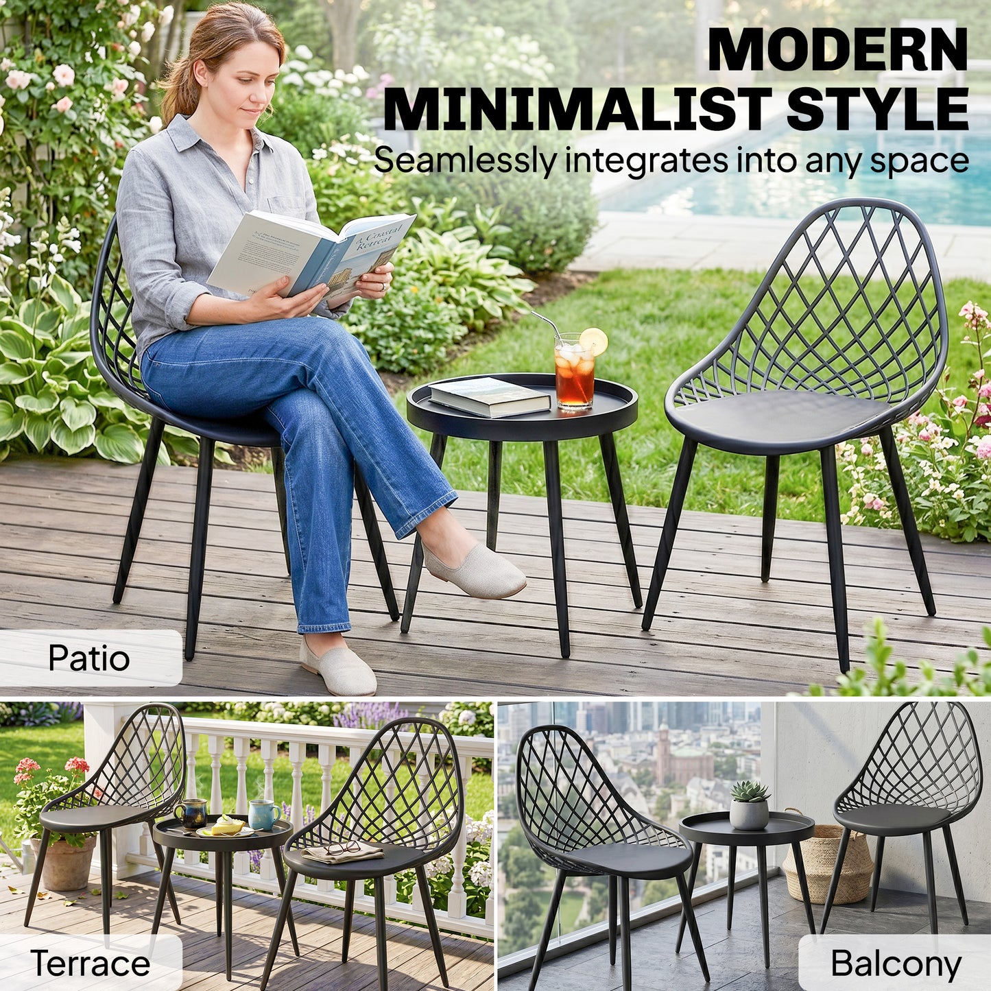 Outsunny 3 Piece Outdoor Bistro Set With 2 Chairs And Round Table For Garden Balcony Porch Black