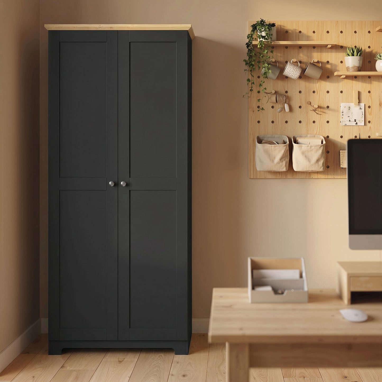 HOMCOM Kitchen Cupboard 172cm Freestanding Storage Cabinet With Doors And Four Shelves Black