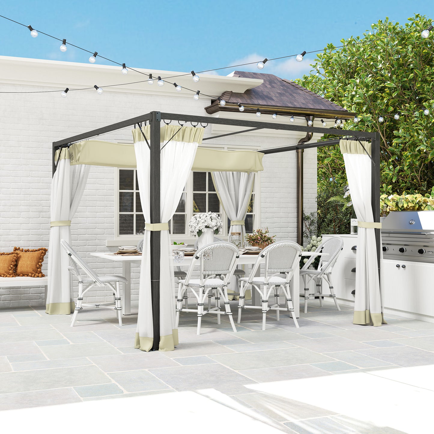 Outsunny 3 x 3m Aluminium Frame Pergola With Retractable Roof For Outdoor Shade Shelter Khaki