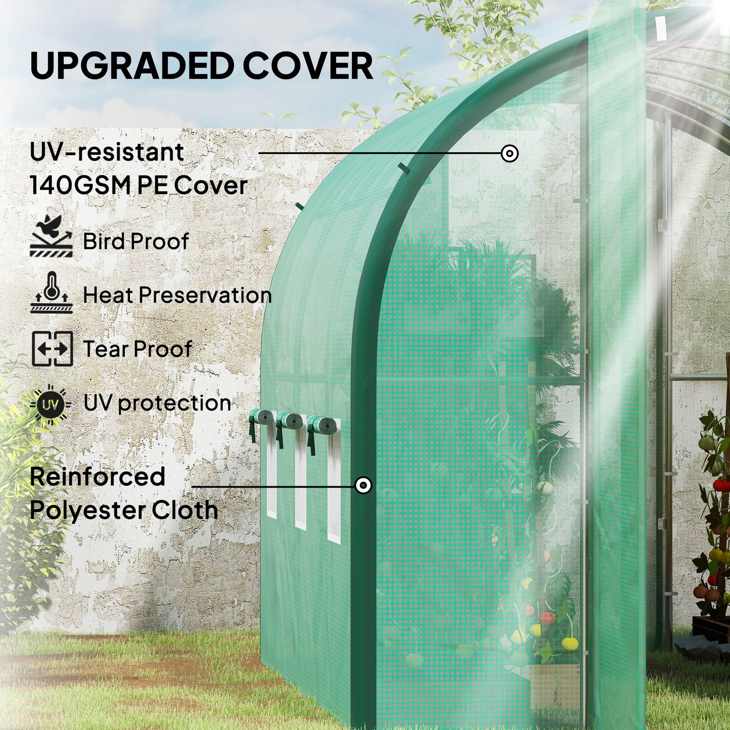 Outsunny 3 X 2 M Polytunnel Greenhouse With Reinforced PE Cover Windows And Doors Green