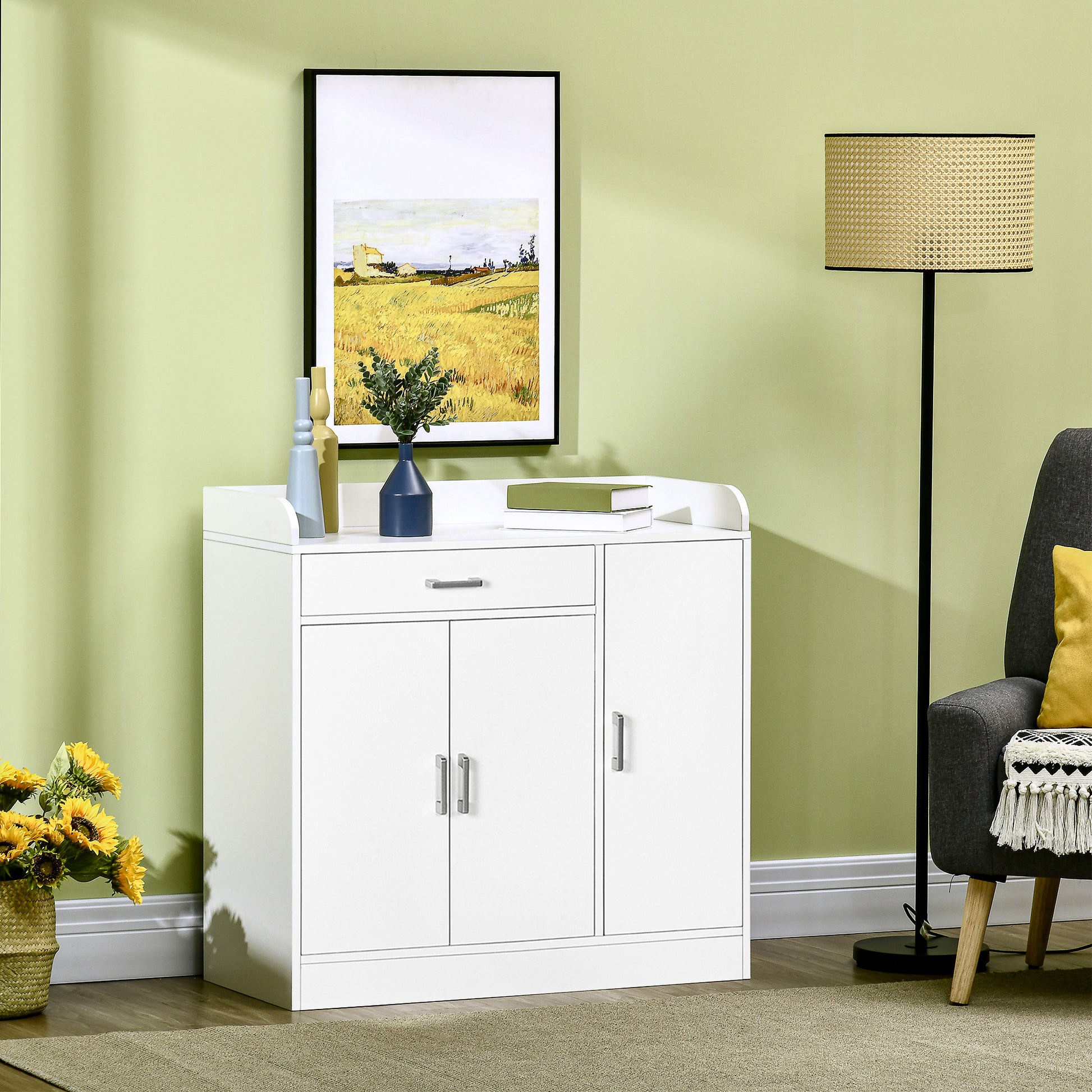 HOMCOM Contemporary White Sideboard with Drawer and Adjustable Storage Shelves for Living Room, Bedroom, or Hallway - ALL4U RETAILER LTD