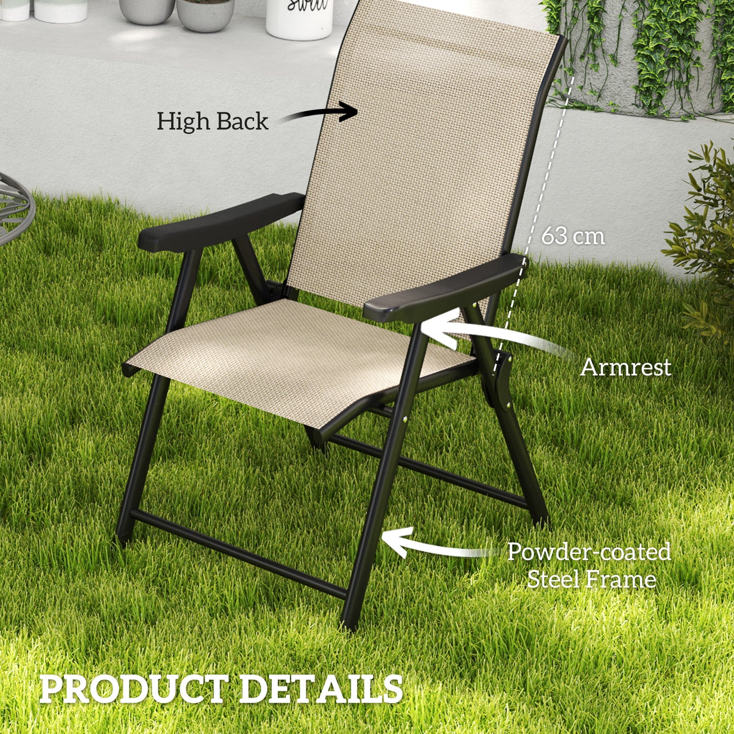 Outsunny Set of Two Folding Outdoor Chairs Brown Black for Garden Patio with Breathable Mesh Seats