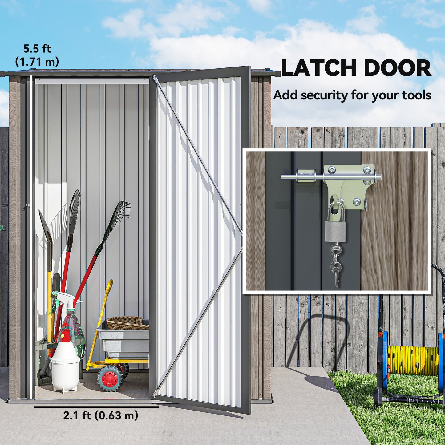 Outsunny 5ft x 3ft Metal Garden Storage Shed With Sloped Roof Lockable Door Light Grey