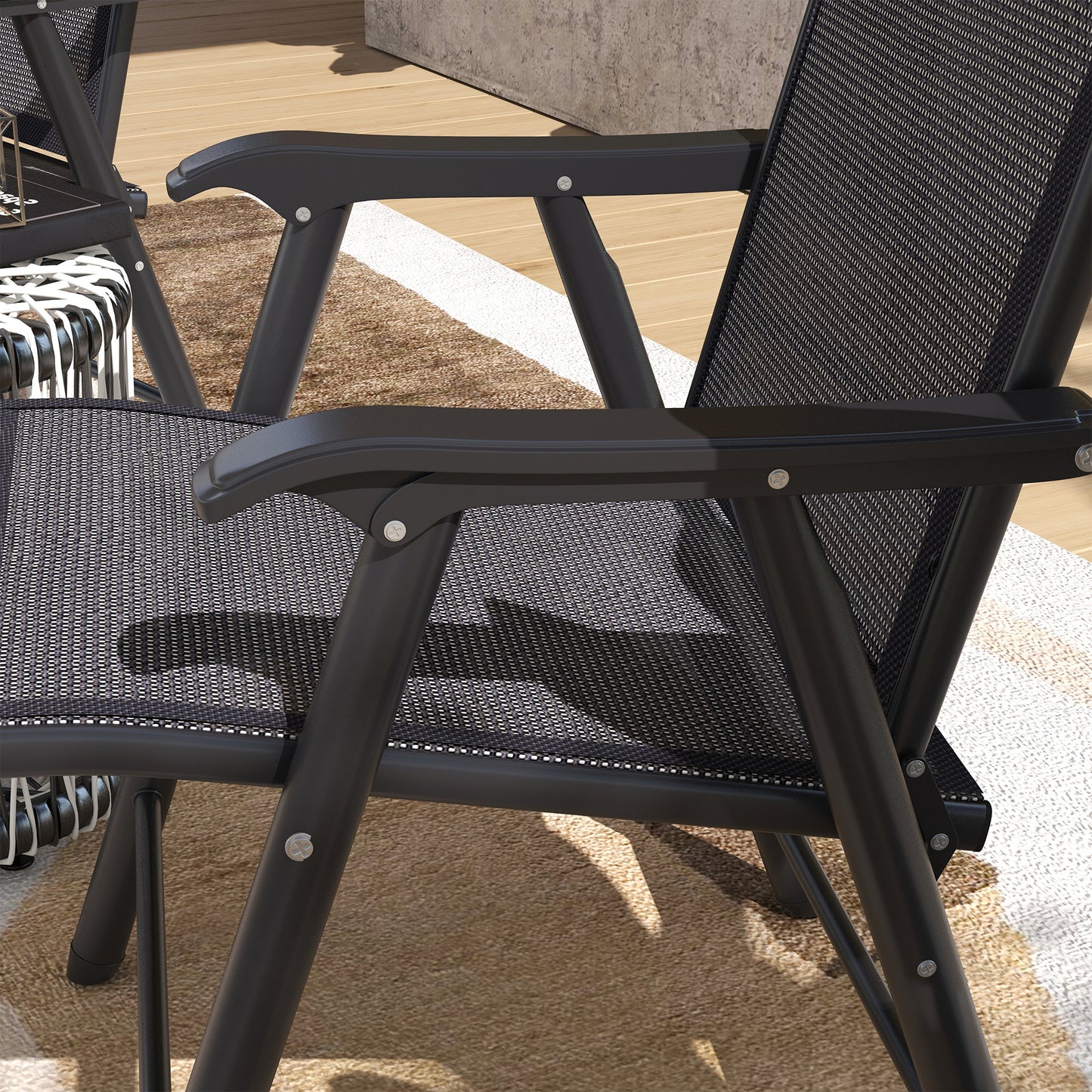 Outsunny Set of 4 Portable Metal Folding Outdoor Chairs with Breathable Mesh - Dark Grey - ALL4U RETAILER LTD