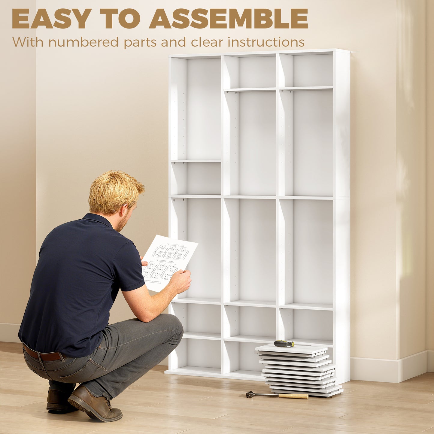 HOMCOM 835 CD And 500 DVD Storage Unit Blu Ray Media Shelf With 27 Compartments And 21 Adjustable Shelves White