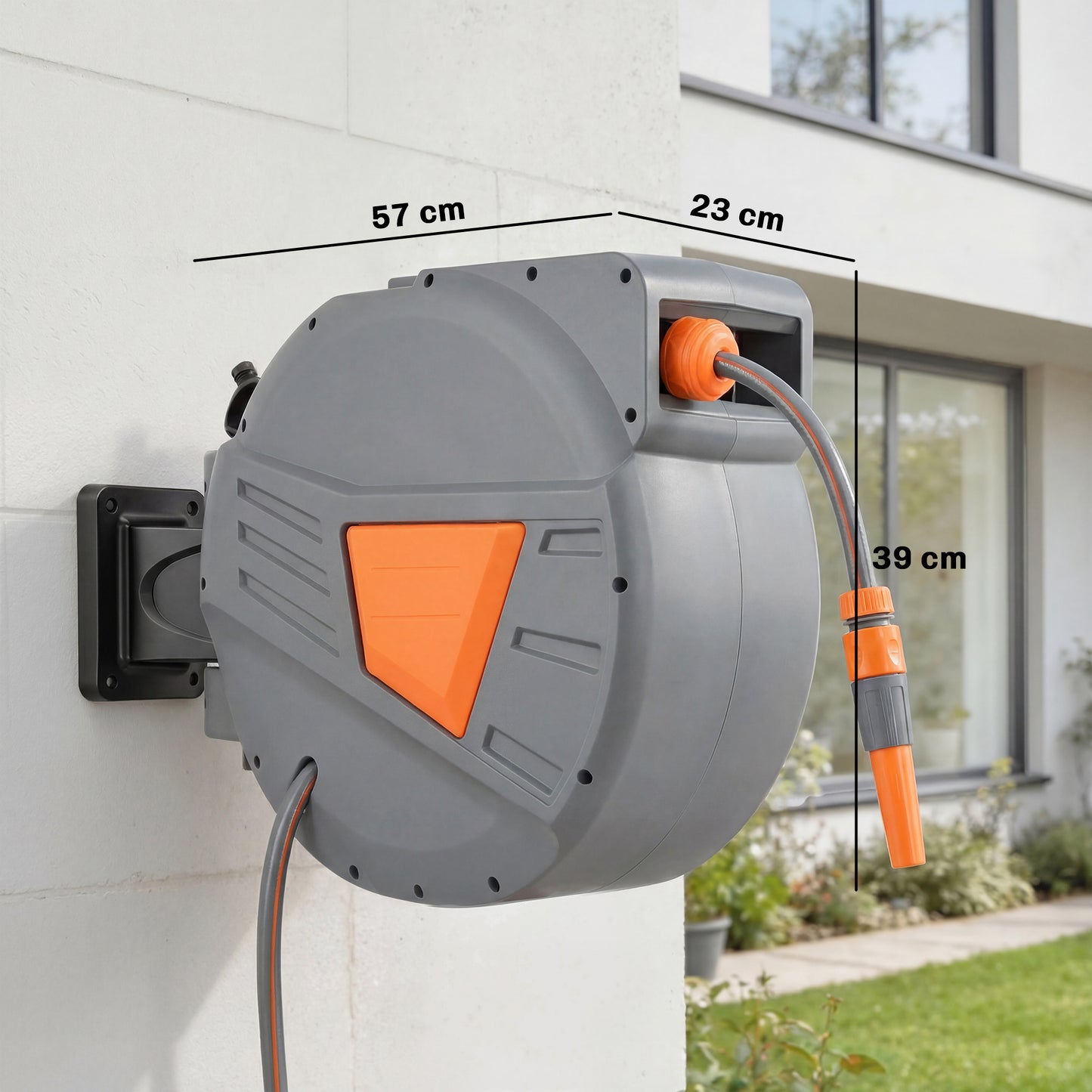 Outsunny Retractable Hose Reel Wall Mounted 30m 2m Garden Hose Pipe Reel With Auto Retraction And Self Locking Orange