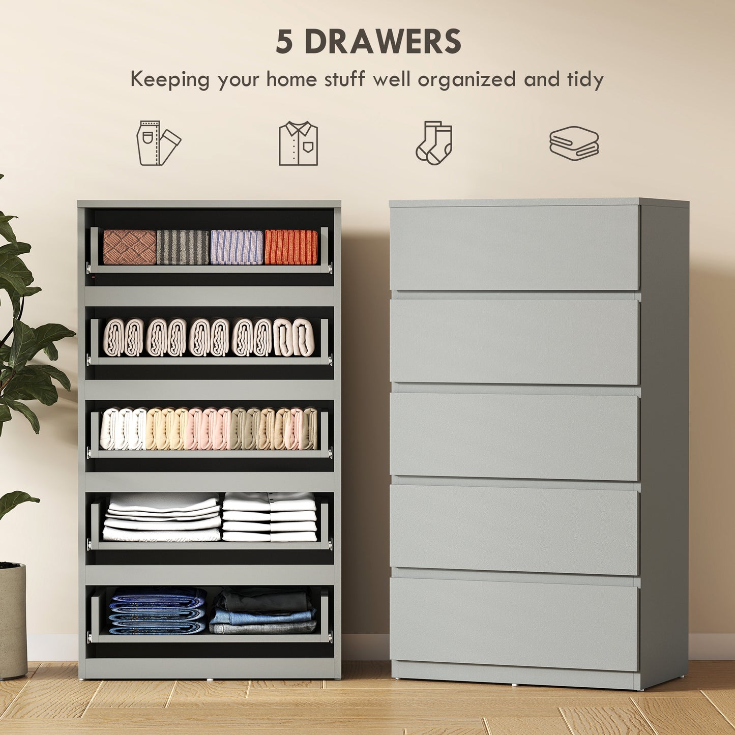Homcom 5 Drawer Chest Modern Dresser Storage Cabinet for Bedroom Organization Solution
