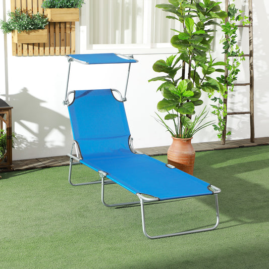 Outsunny Sun Lounger With Adjustable Face Canopy In Bright Blue For Sun Shade And Outdoor Comfort