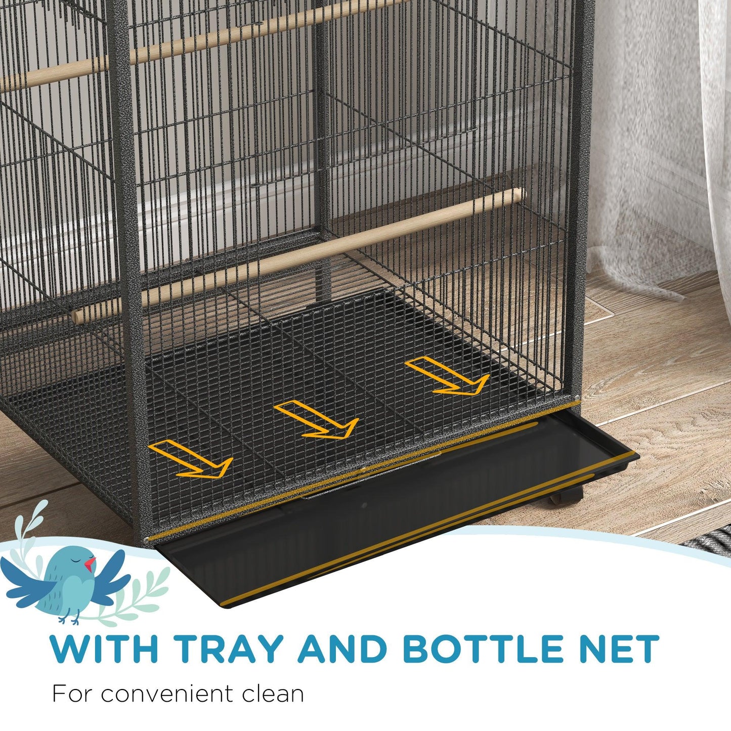 PawHut Bird Cage with Rolling Stand for Small Birds - Grey - ALL4U RETAILER LTD