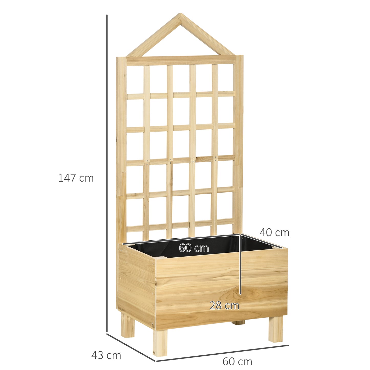 Outsunny Garden Planters With Back Trellis For Vine Climbing Distressed Wooden Raised Beds 90x43x150 cm Natural Tone