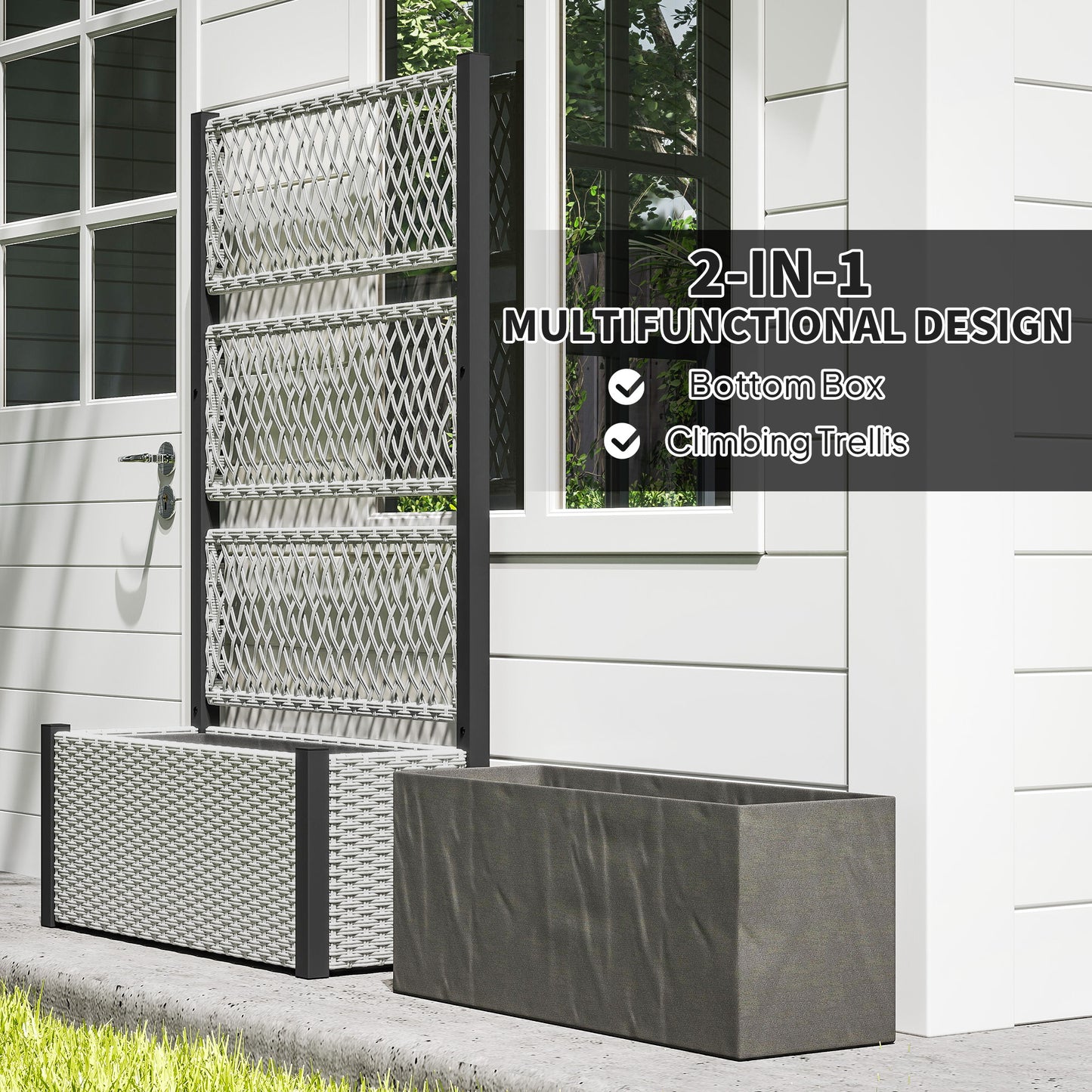 Outsunny Garden Planter Box With Trellis Liner For Climbing Plants Vegetables Flowers 90x35x148 Cm Mixed Grey