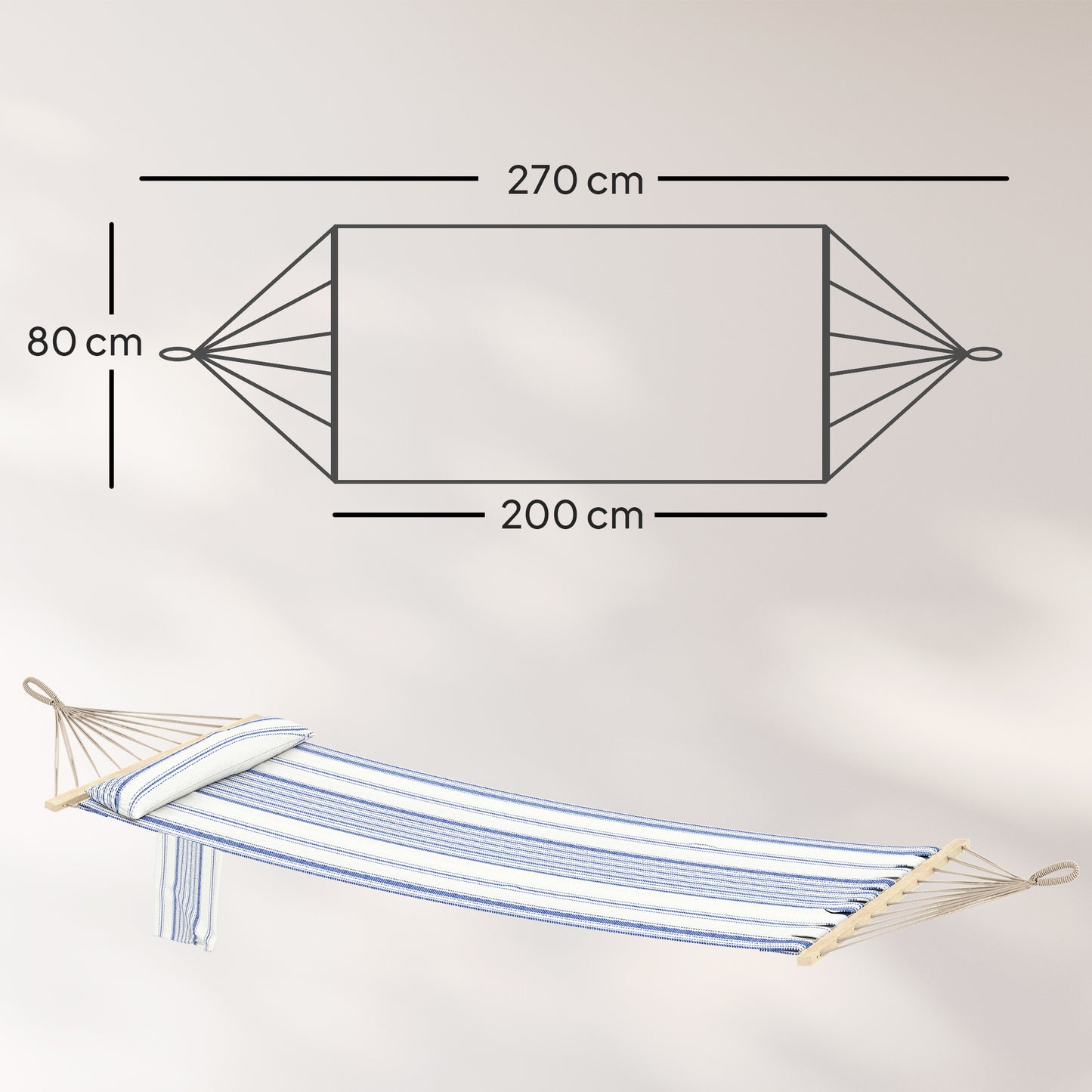Outsunny Cotton Hammock With Headrest And Side Pocket Portable Swing Blue And White Outdoor Relaxation