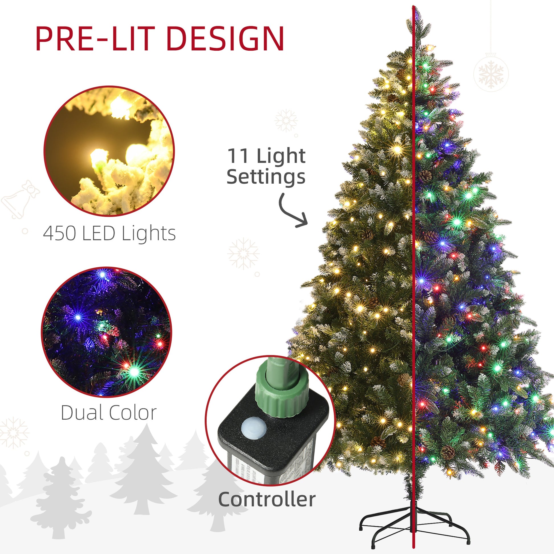 HCOMCOM 7ft Pre-Lit LED Artificial Christmas Tree with Dual Color Lights and 1466 Realistic Tips, Metal Base - Festive Green Decoration - ALL4U RETAILER LTD