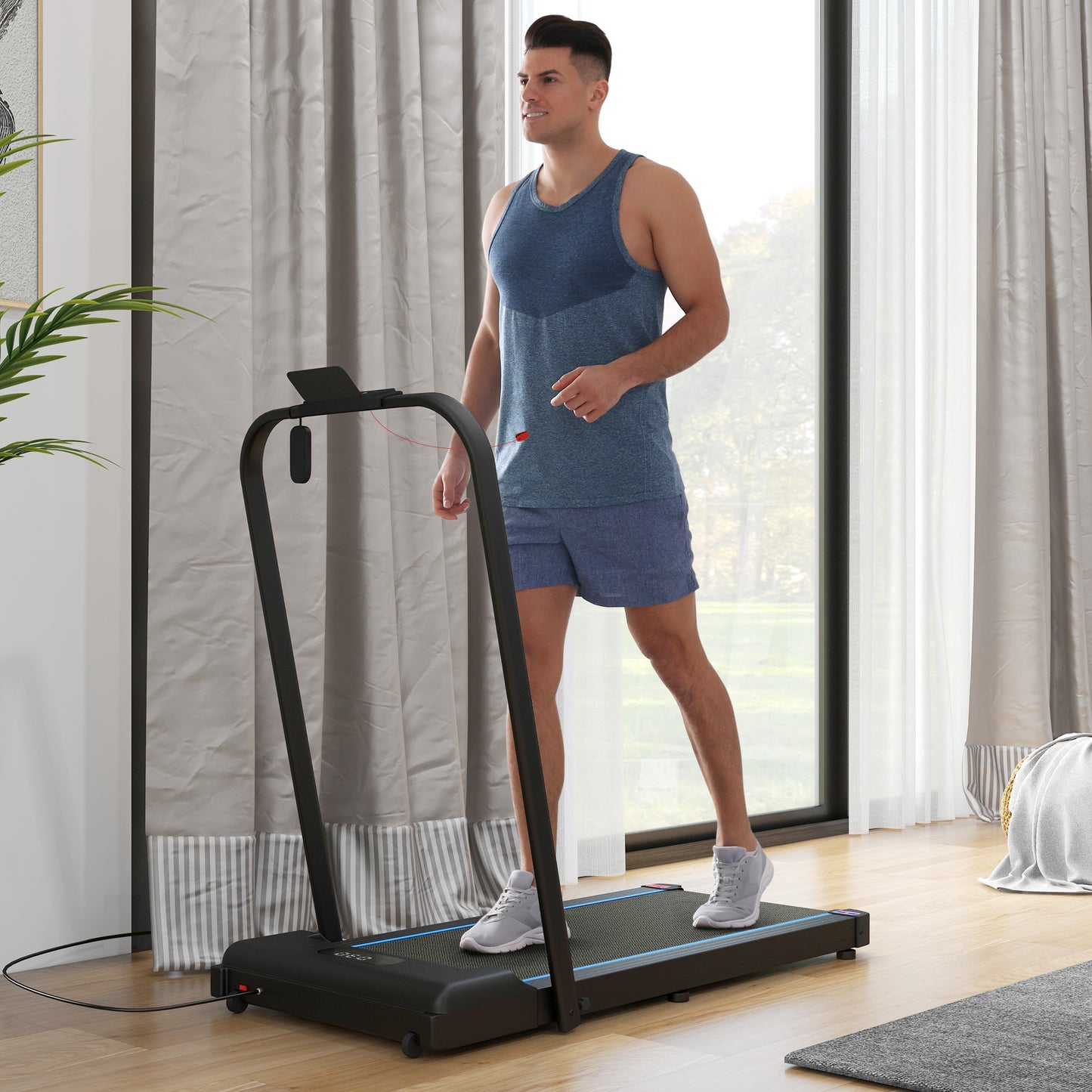 SPORTNOW 2.5HP Compact Walking Treadmill with Remote and LED Display for Home and Office Use, Blue - ALL4U RETAILER LTD