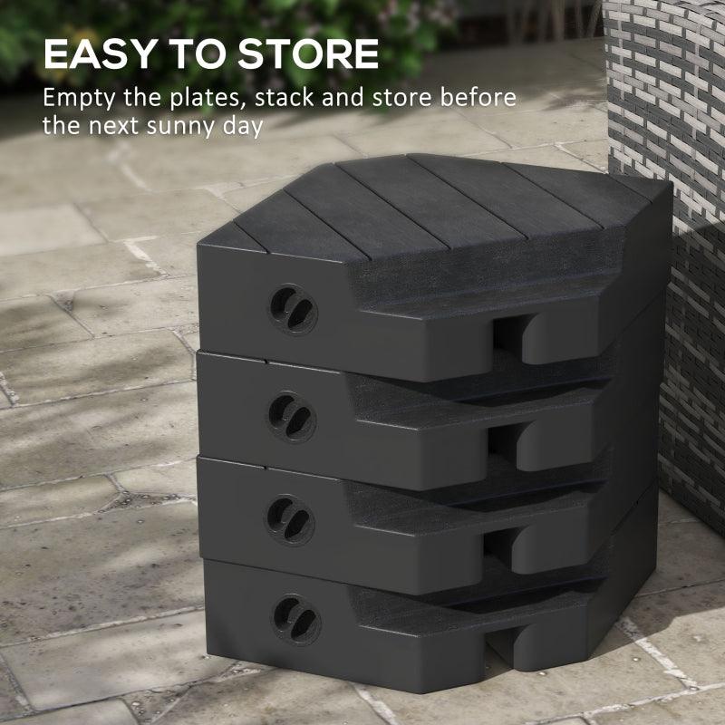 Outsunny Set of 4 Heavy-Duty Umbrella Weights for Cantilever Parasols - 80kg Sand or 60kg Water Filled Parasol Base Weights - Black - ALL4U RETAILER LTD