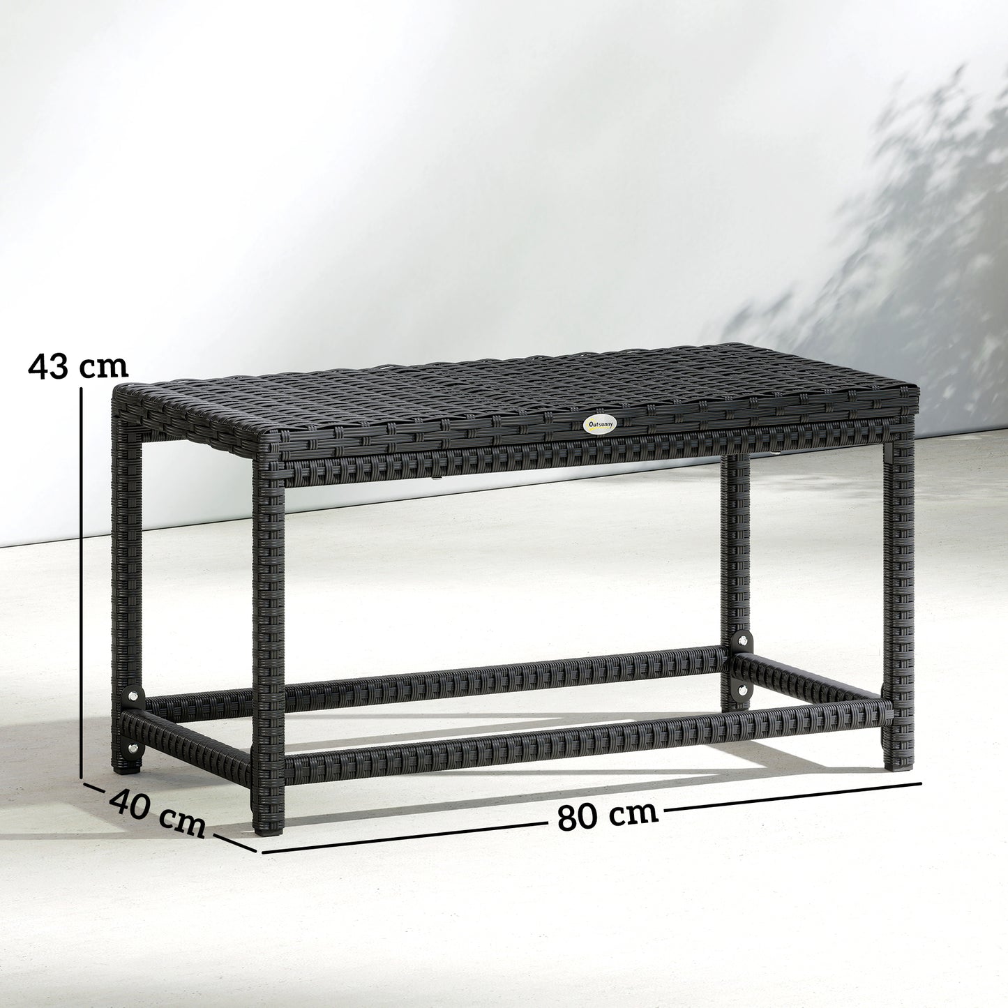 Outsunny Outdoor Coffee Table With Rectangular Frame And Rattan Tabletop Black Patio Side Table For Balcony