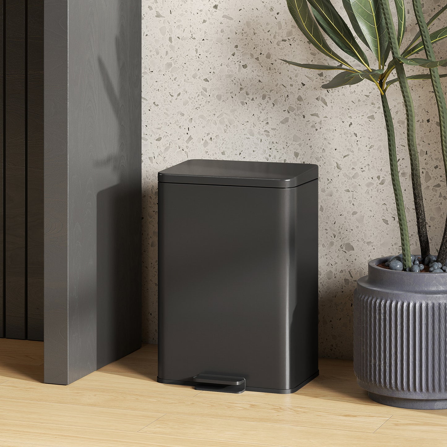 HOMCOM 20L Stainless Steel Pedal Bin With Soft Close Lid Stay Open Function Matte Black Removable Inner Bucket