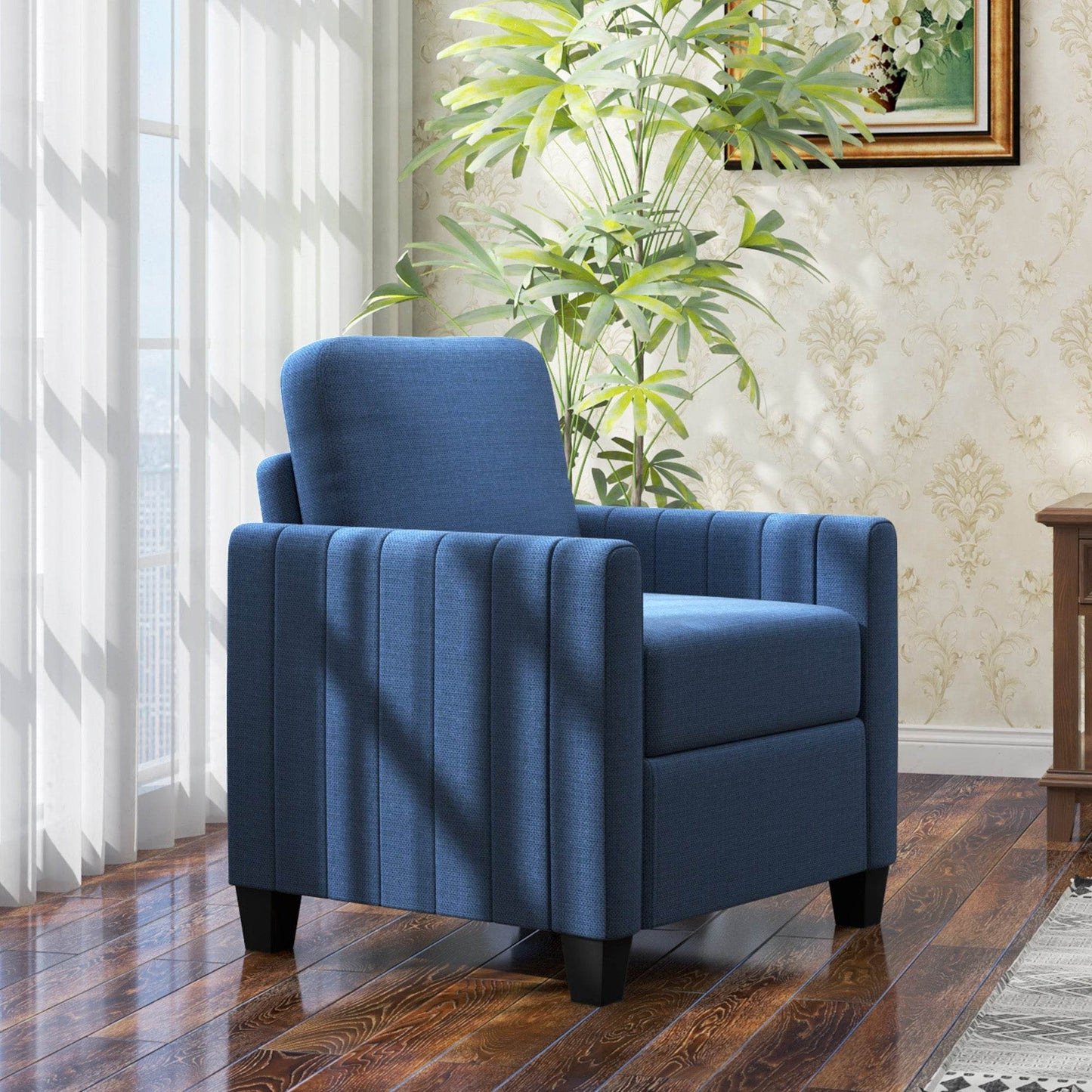 HOMCOM Contemporary Blue Boxy Linen Armchair - ALL4U RETAILER LTD