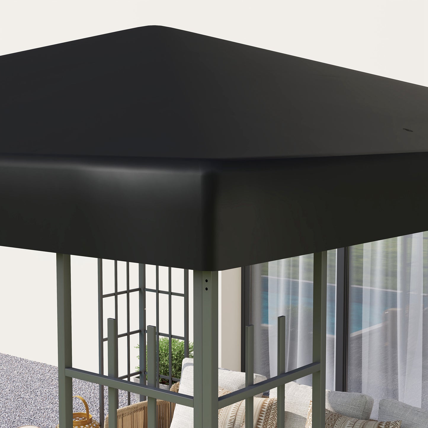 Outsunny 3x3m Gazebo Canopy Top Replacement Black Polyester With UPF 30 Plus Protection Grommets