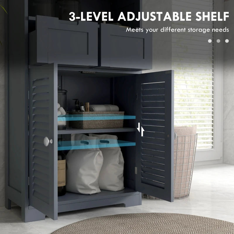 Kleankin Three-Part Bathroom Storage Unit - Grey, Includes Shelf, Drawers & Cupboard: Optimize Your Bathroom Organization - ALL4U RETAILER LTD