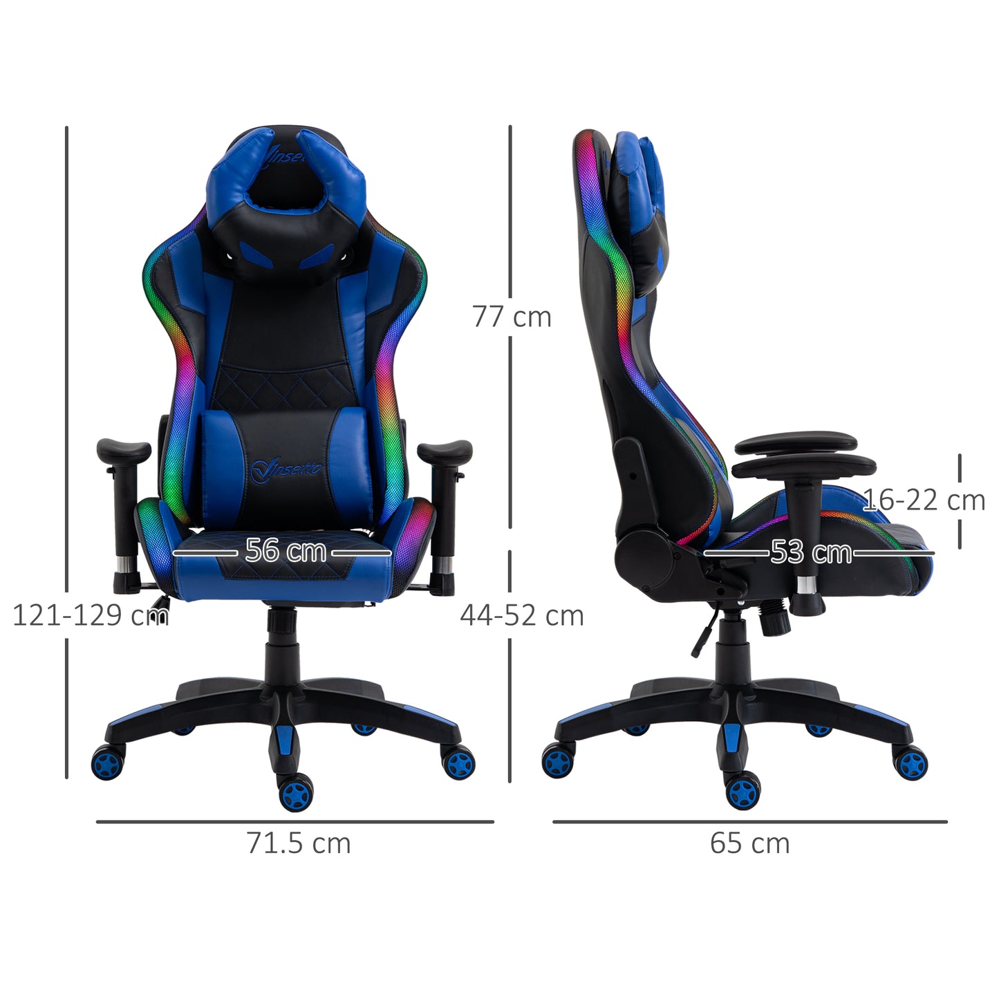 Vinsetto High Back Racing Gaming Chair with RGB LED Lights, Adjustable Lumbar Support, and Swivel Mobility for Home Office - ALL4U RETAILER LTD