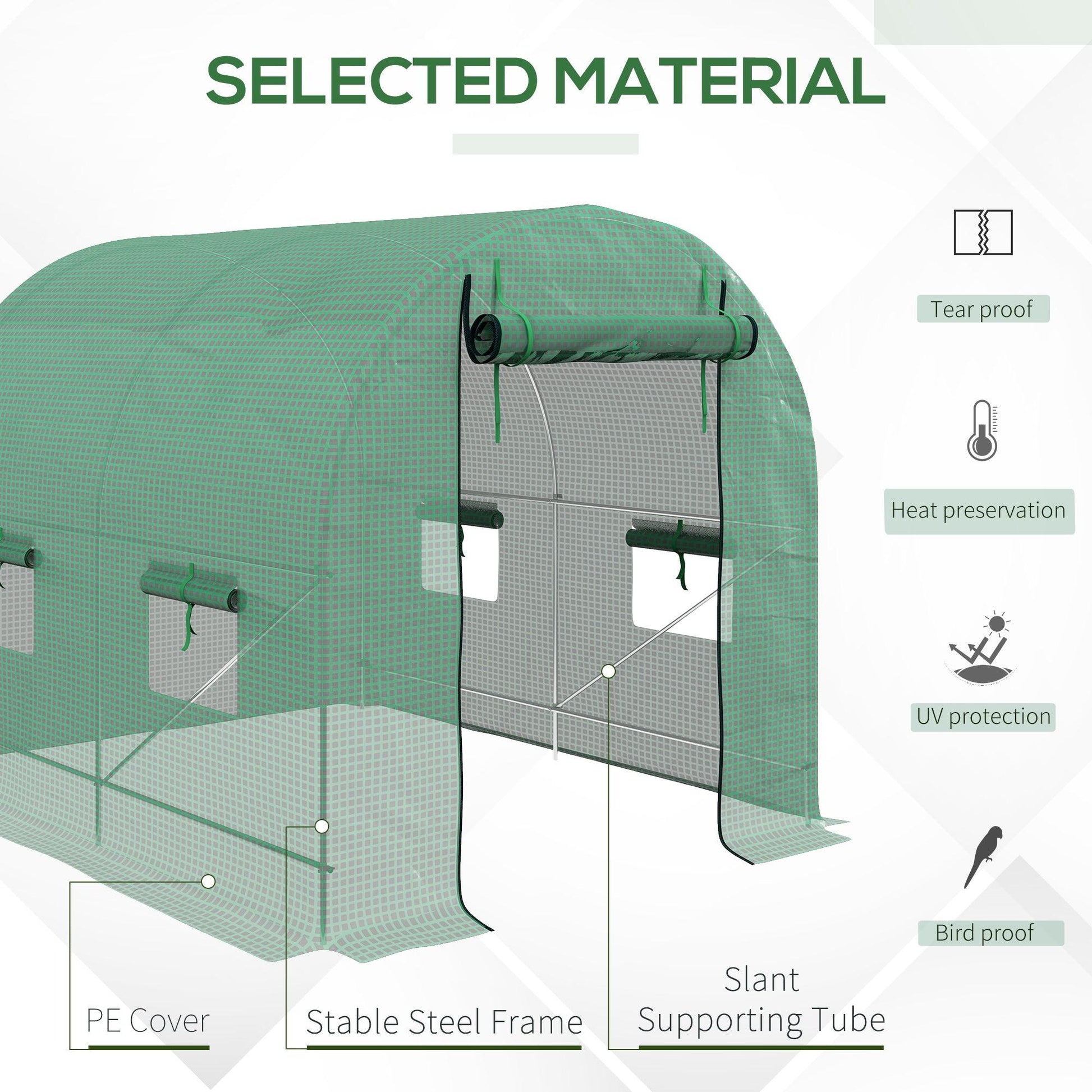 Outsunny 2.5 x 2m Walk-In Polytunnel Greenhouse with Roll Up Door Windows Gree - ALL4U RETAILER LTD