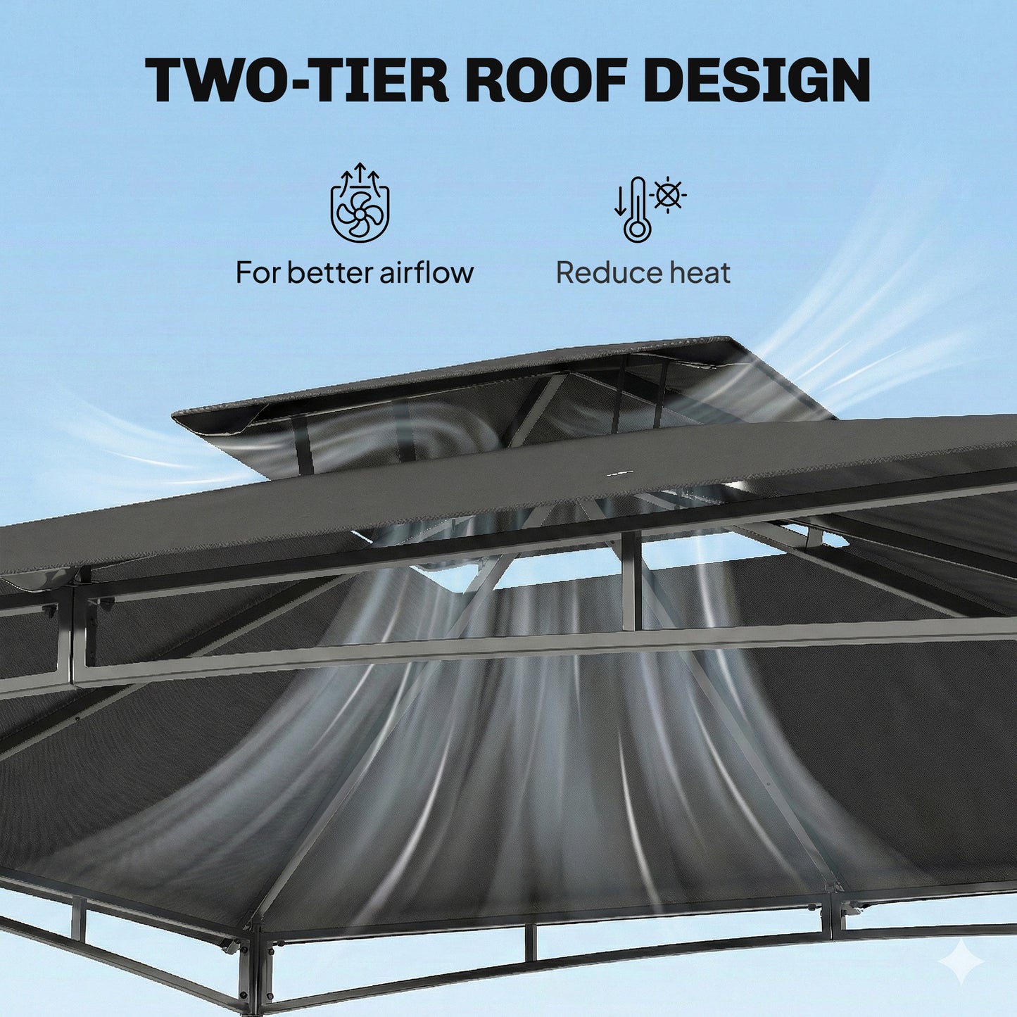 Outsunny 3x3 M Garden Gazebo With 2 Tier Roof And Powder Coated Metal Frame Dark Grey Waterproof UV Protected