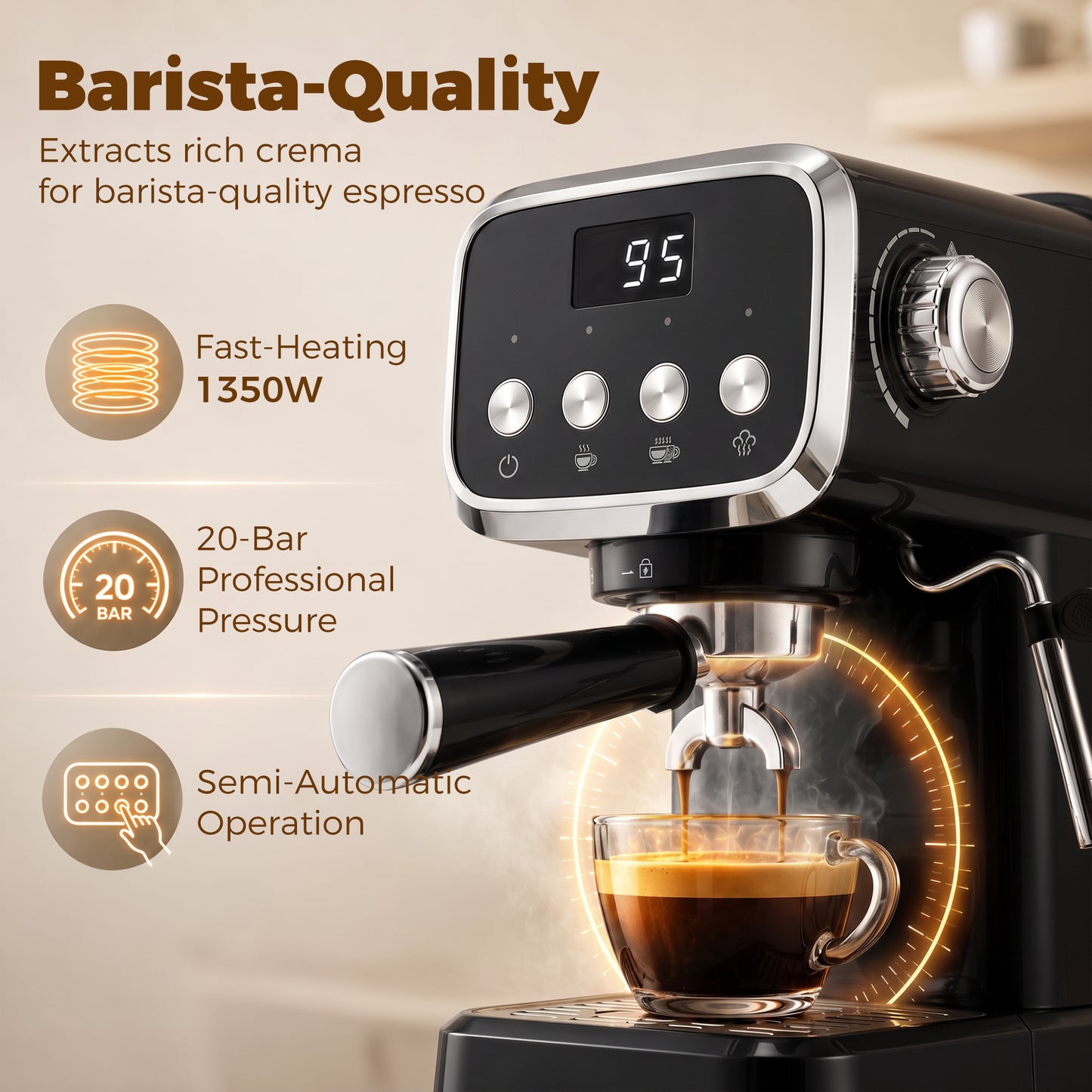 HOMCOM Espresso Machine 20 Bar Cappuccino Coffee Maker With Frother Wand Removable Water Tank 1.2 L Black