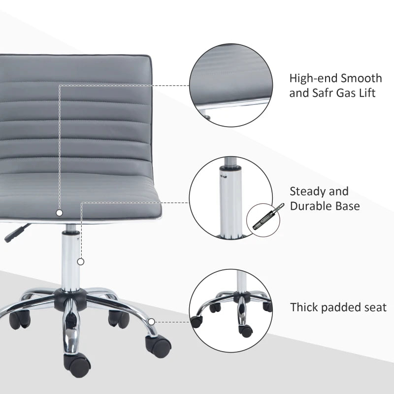 HOMCOM Adjustable Swivel Office Chair - Armless Mid-Back in Light Grey PU Leather, Chrome Base - ALL4U RETAILER LTD