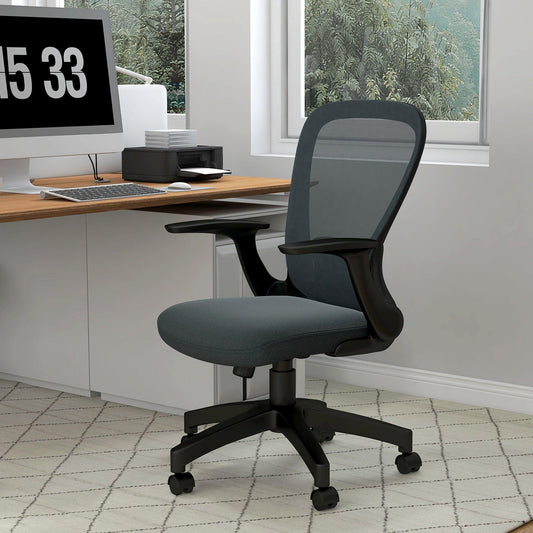 Vinsetto Ergonomic Office Chair, Mesh Desk Chair with Flip-up Armrest, Lumbar Back Support, Swivel Wheels, Grey - ALL4U RETAILER LTD