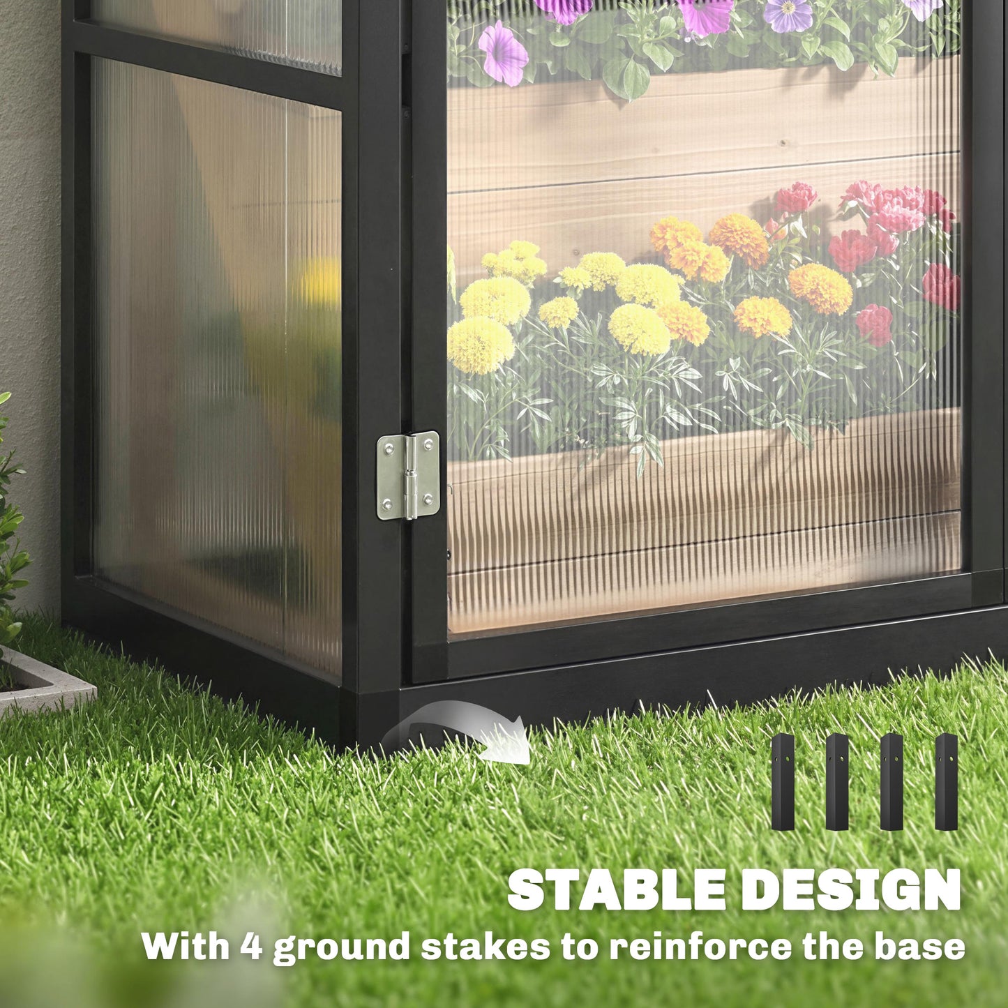 Outsunny Polycarbonate Greenhouse With Hinged Door And Top Vent For Small Patio 4x2ft Black Lean To Walk In