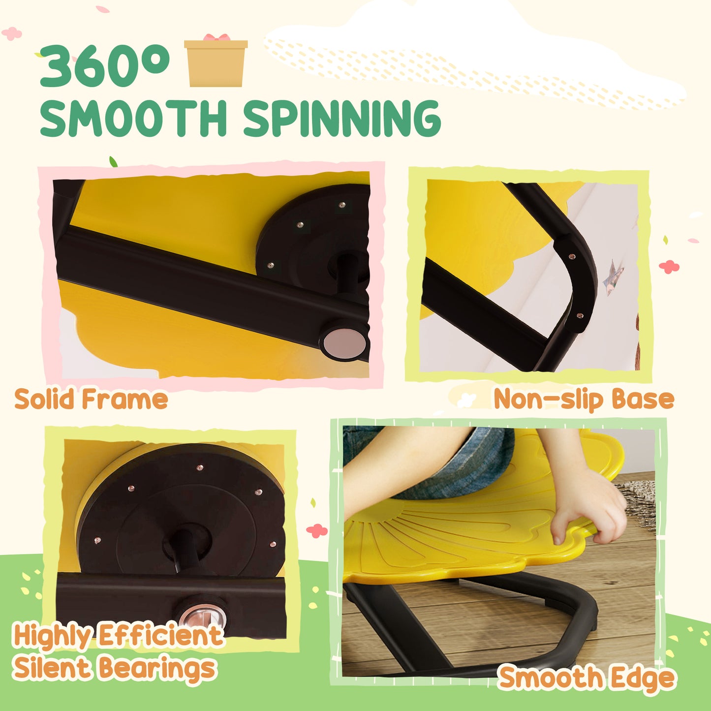 AIYAPLAY Flower Shaped Sensory Spinning Chair Non Slip Base for Balance and Coordination Yellow